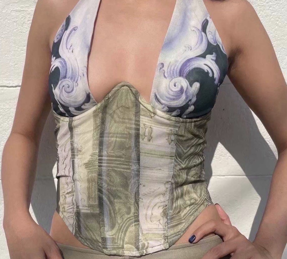 NWT Miaou Ari Corset Top in Emblem Print – womens Size S