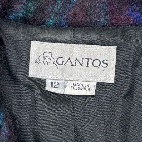 Gantos Women Vintage Mohair Wool Blend Fuzzy Striped Blazer Size 12 Purple Multi