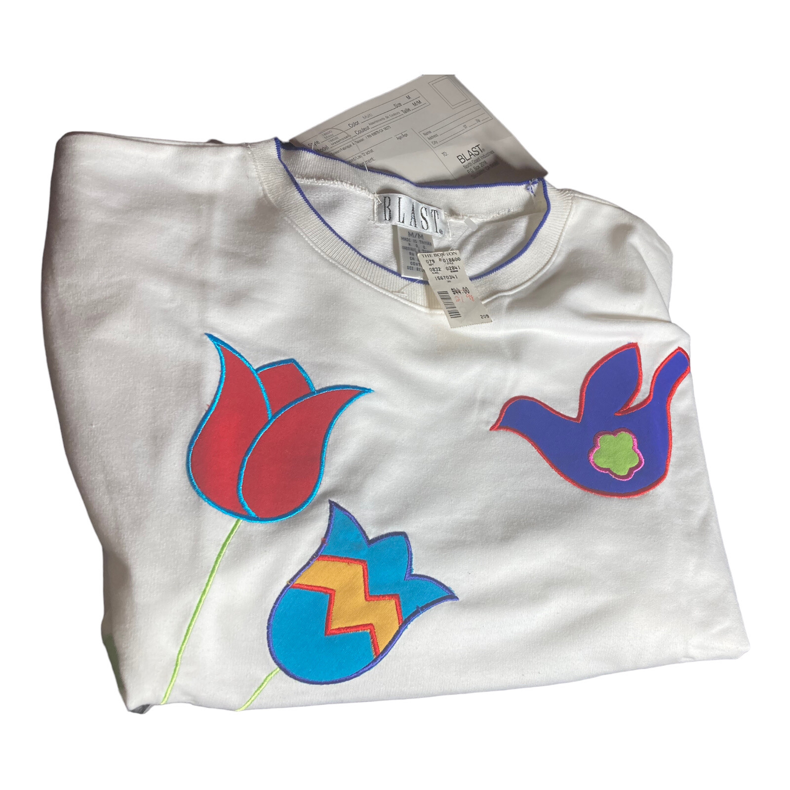 Vintage 80’s BLAST NWT Sweatshirt Sweater Embroidered Flowers Women’s Medium