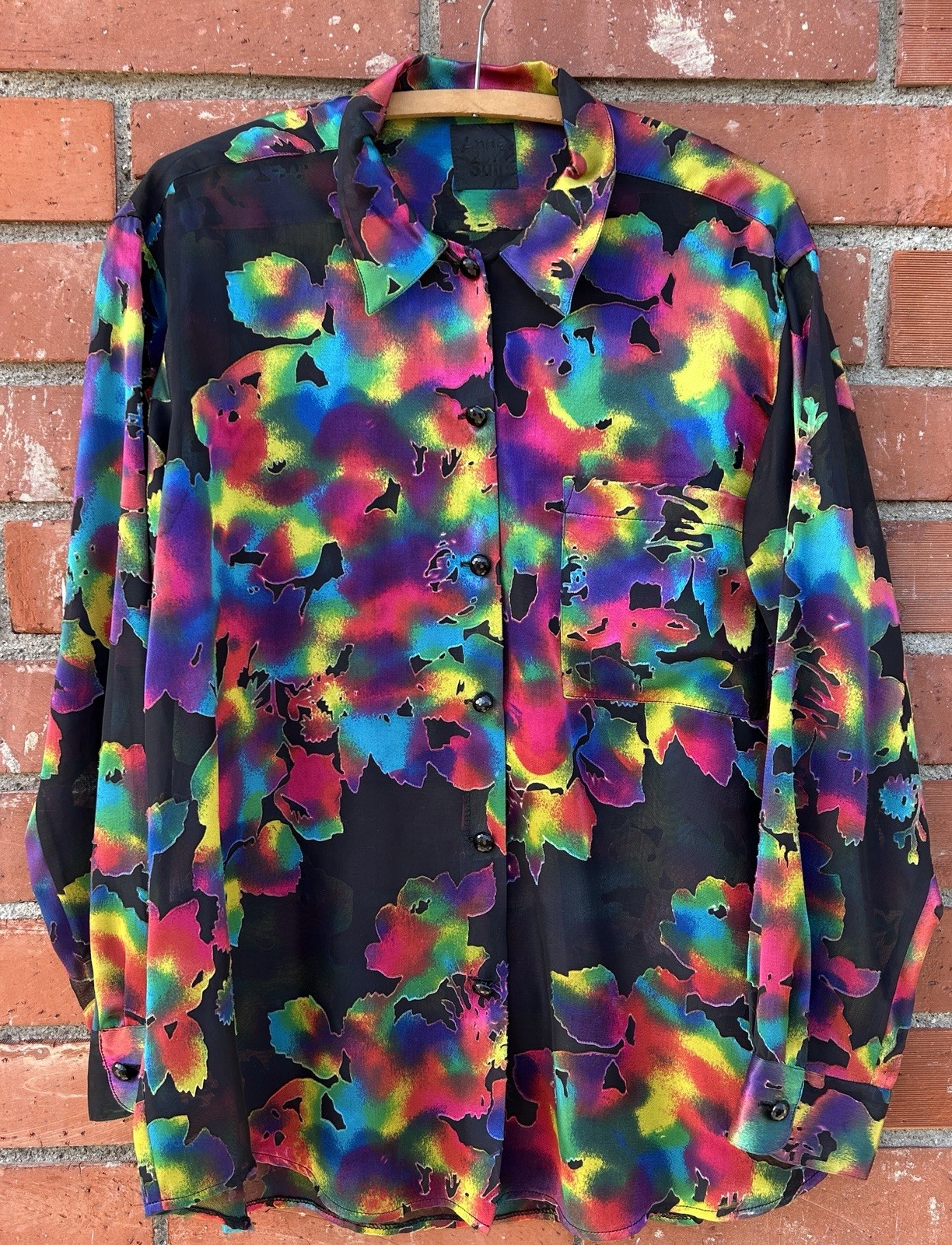 Vintage Anna Sui Rayon Technicolor Rainbow 90’s Blouse Large