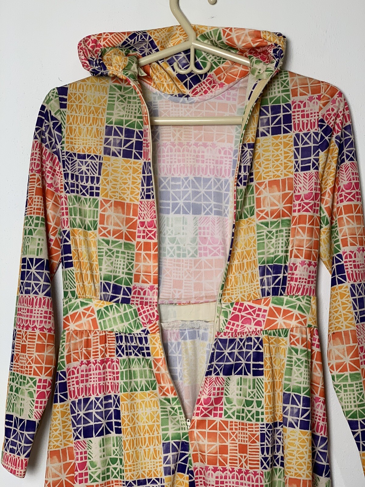 Vintage 60s 70s Maxi Dress SMALL Op Art LIZA PENN design hippie boho Psychedelic