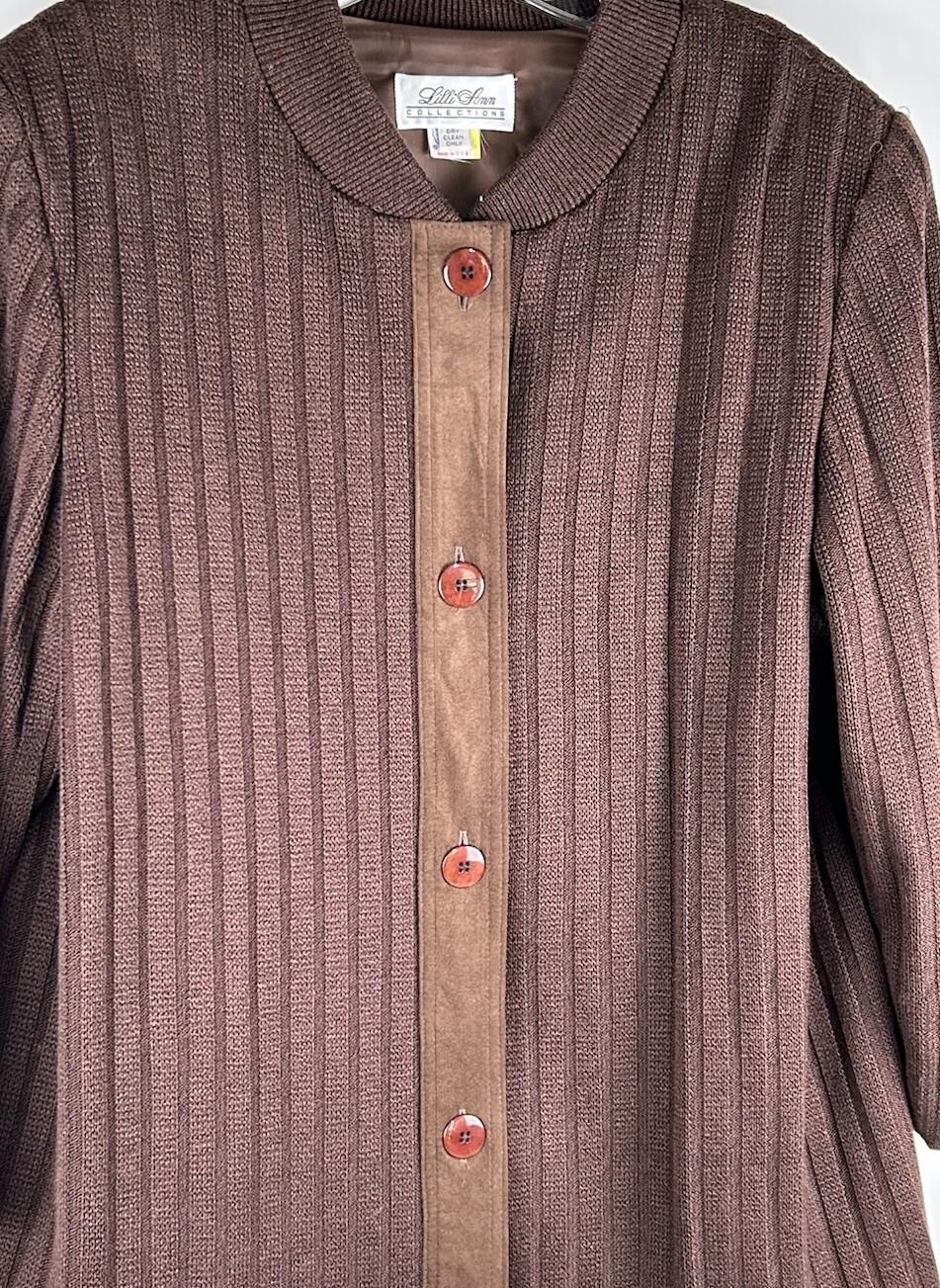 Vintage Lilli Ann Brown Long Sweater Trench Coat Sz XL Wool Suede Union Made