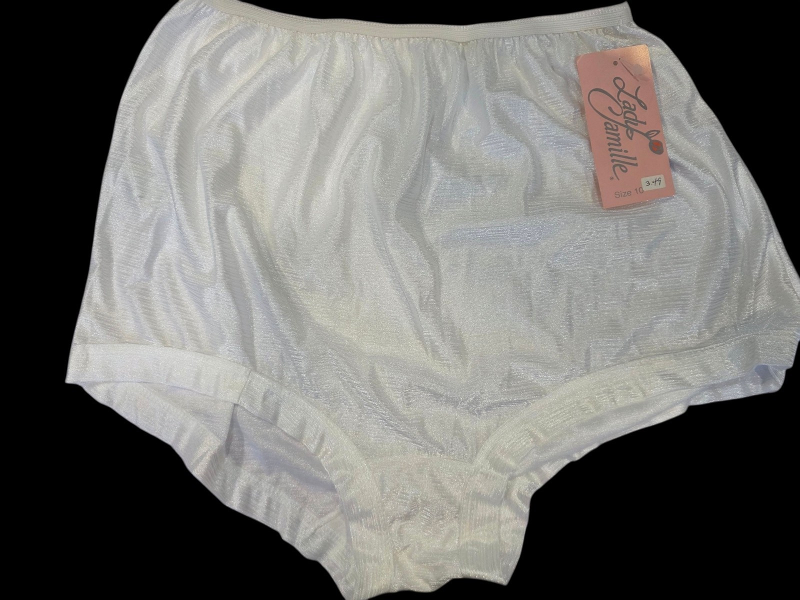 NWT Vintage Lady Camille Full Brief Granny Panties Shiny White Nylon USA Sz 10