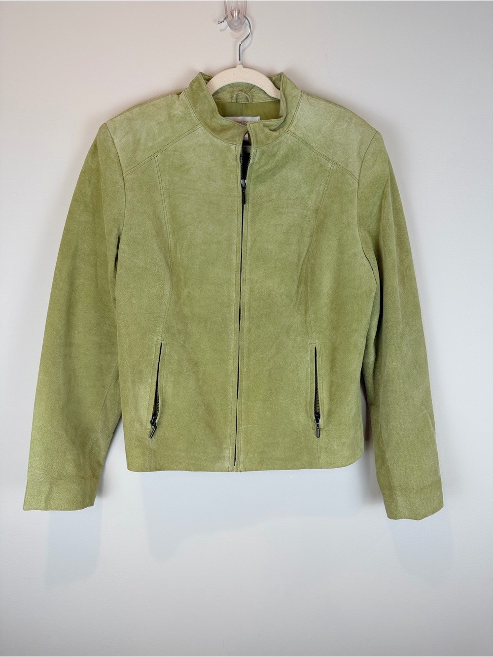 Vintage Annex Casual Corner Light Green Suede Zip-Front Women’s Leather Jacket L