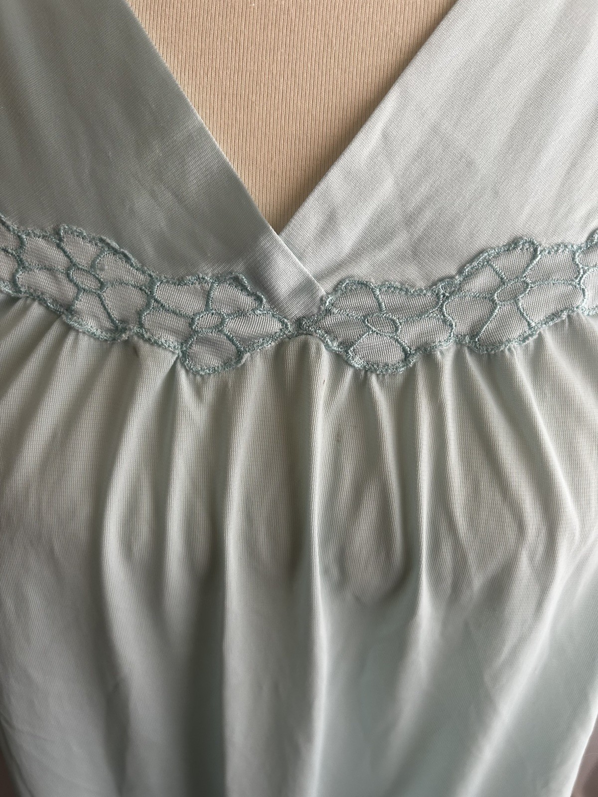 Vintage 1970s Vanity Fair Blue Sleeveless Nylon Chemise Nightgown Ruched Medium