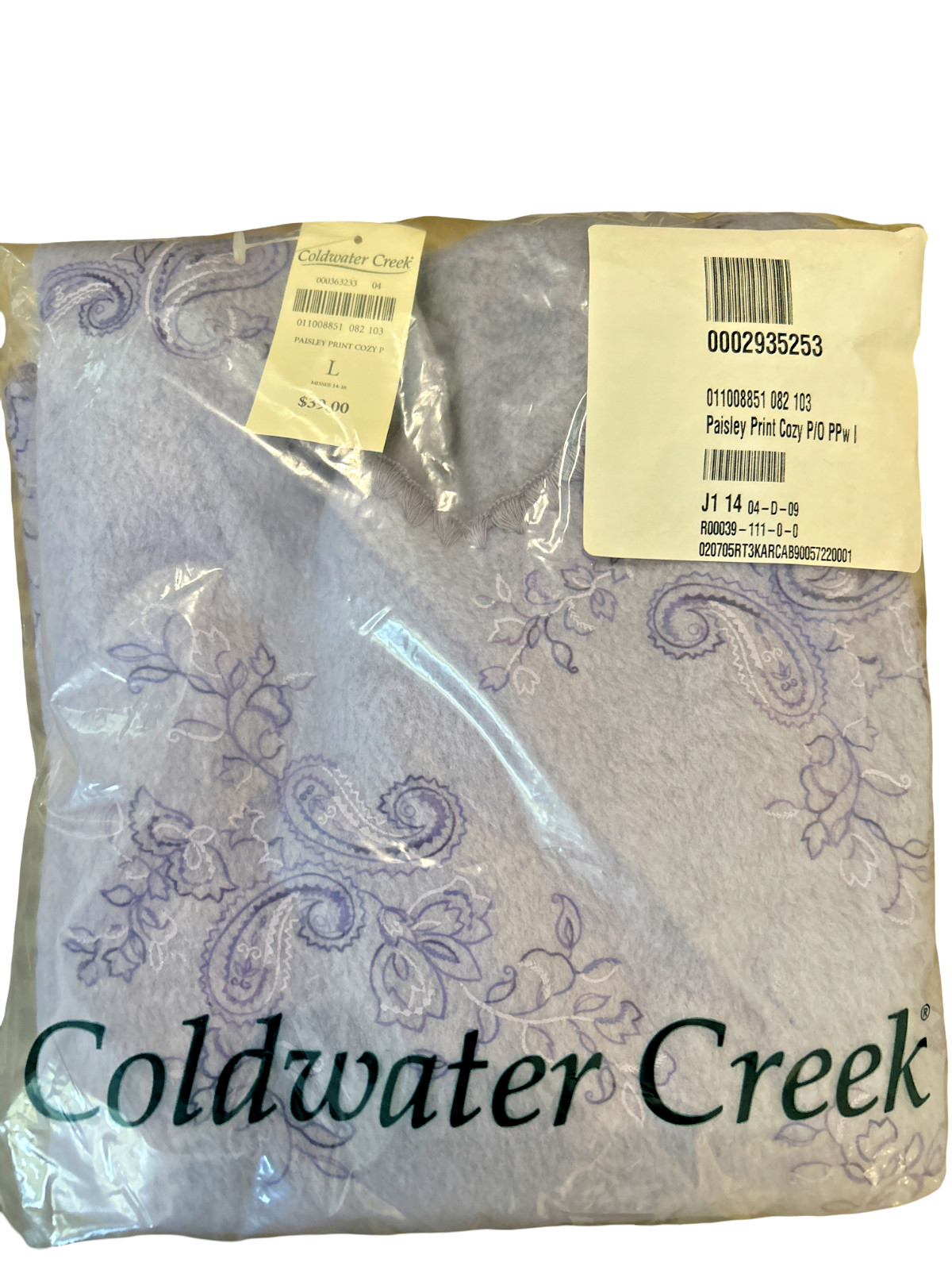 VTG Coldwater Creek Lavender Paisley Embroidered Cozy Fleece Pullover Sweater L