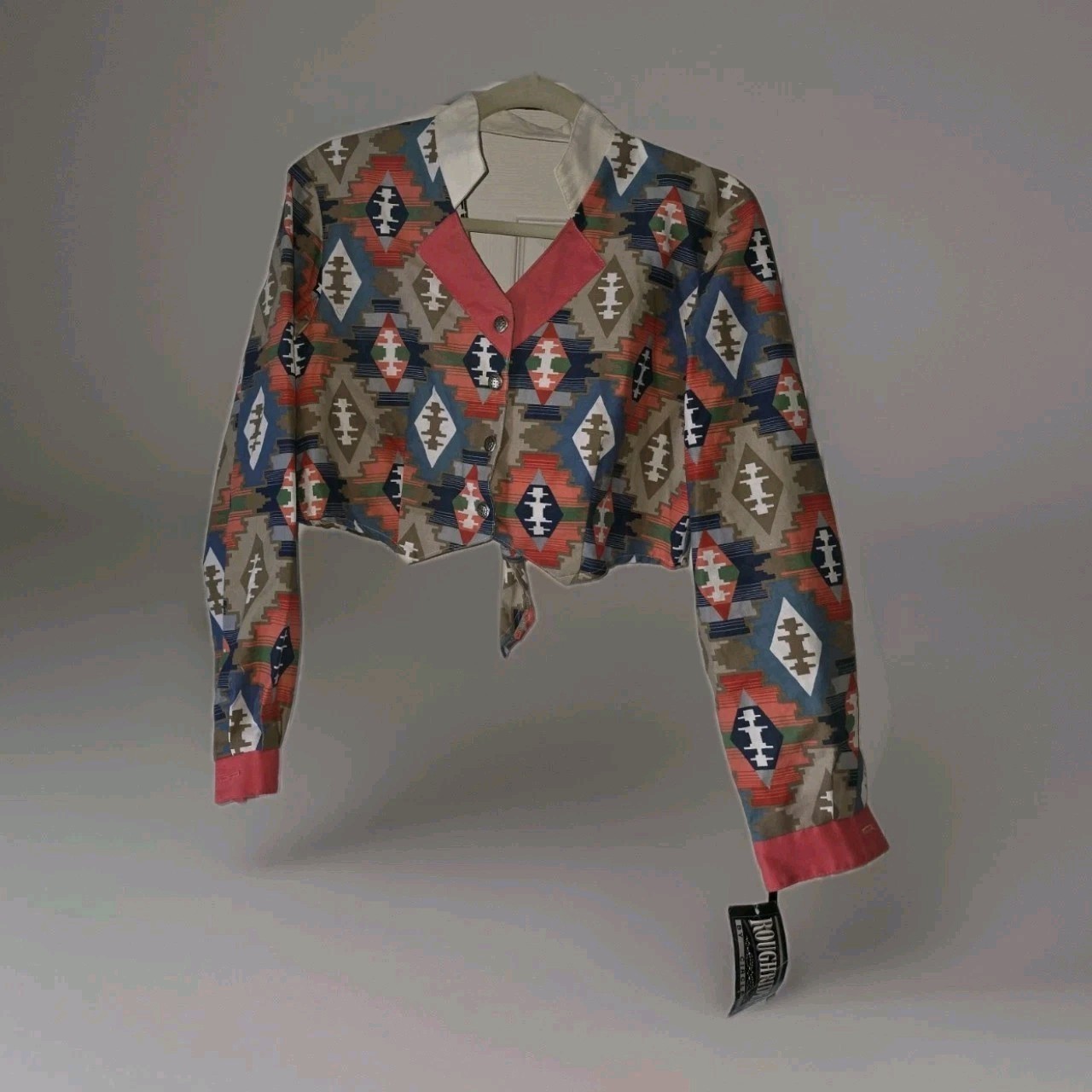 Vintage Rough Rider by Circle T White Collar Blouse With Aztec Print M