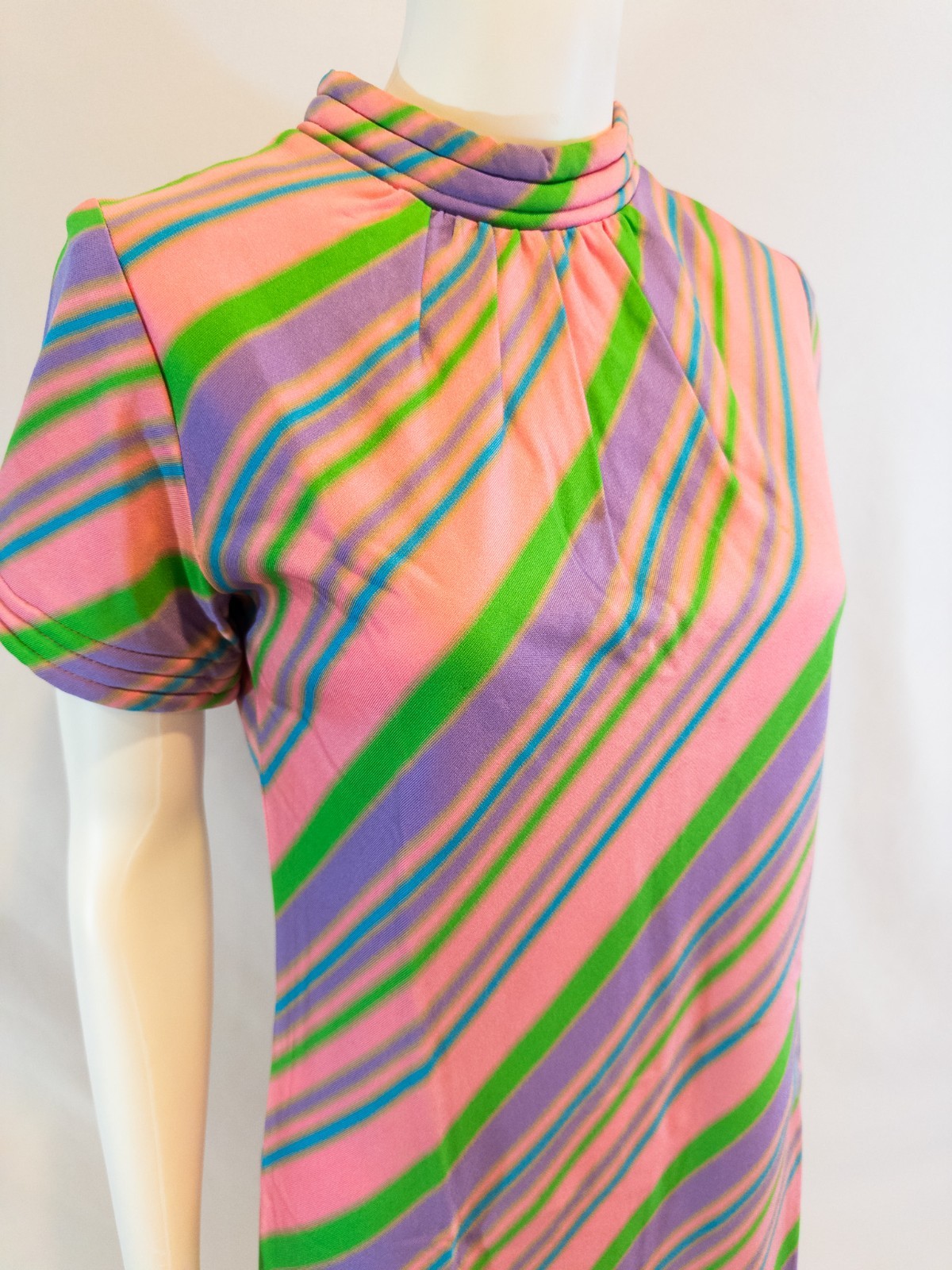 Vintage 60s/70s Diagonal Stripe Knit Pink and Green Dress