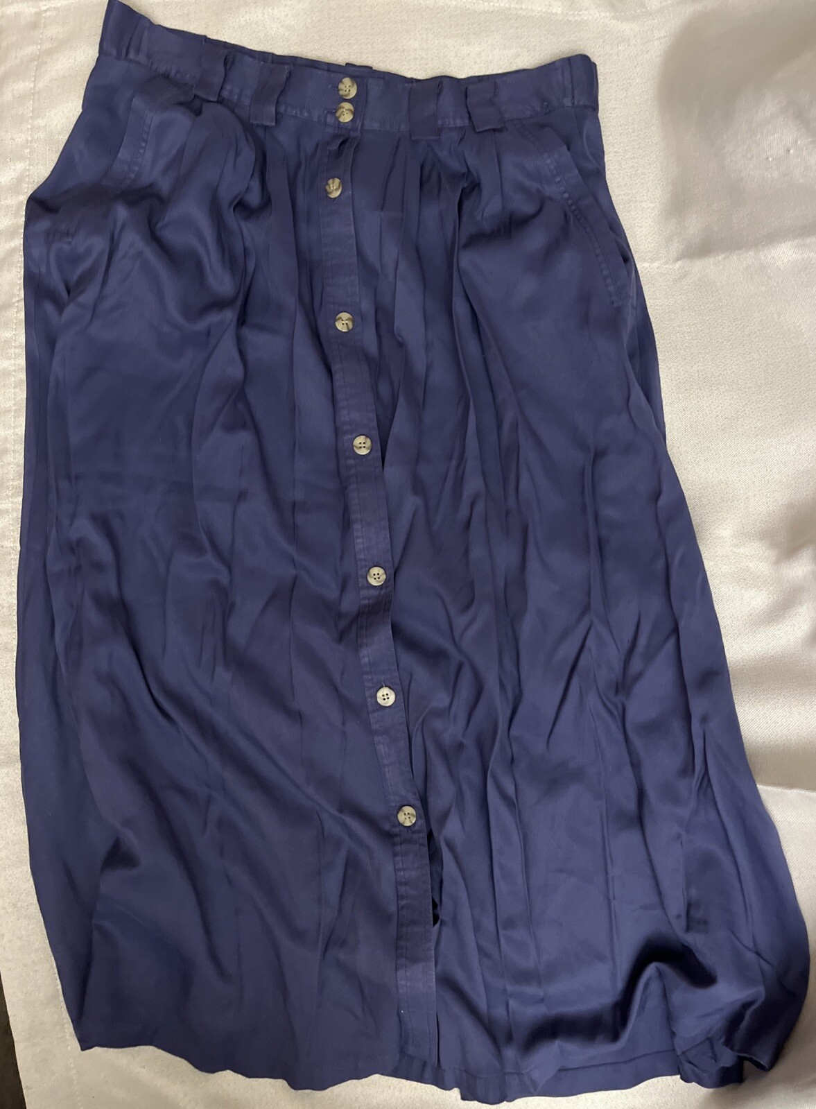 Allison Smith VINTAGE Button Midi Blue Skirt 12 Pleats Pockets Belt loop 80’s