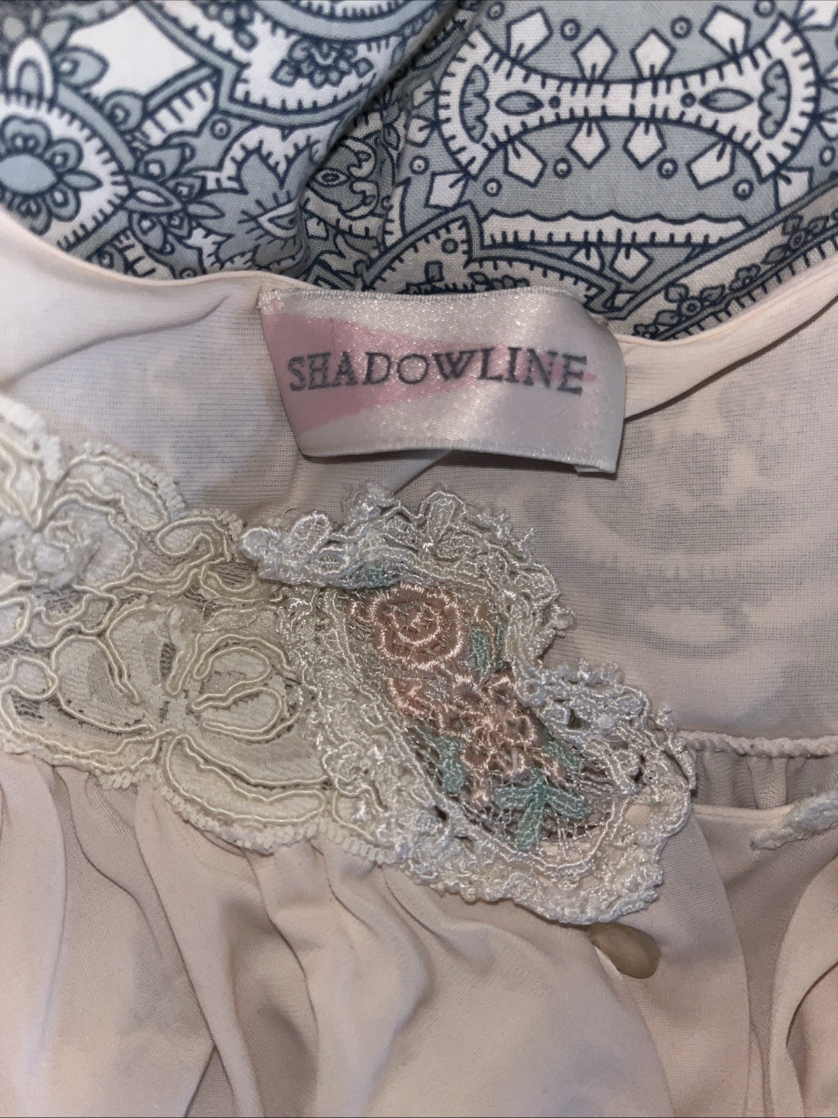 Vintage Shadowline Peach Button Down w/Pocket Peignoir Robe Nylon Lace Size M