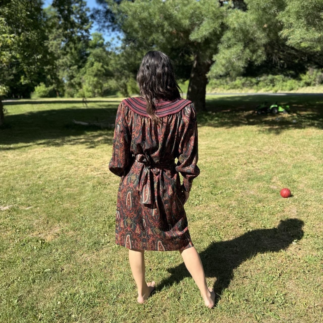 Vintage 80s Hanae Mori Wool Paisley Print Dress Pockets Boho Funky