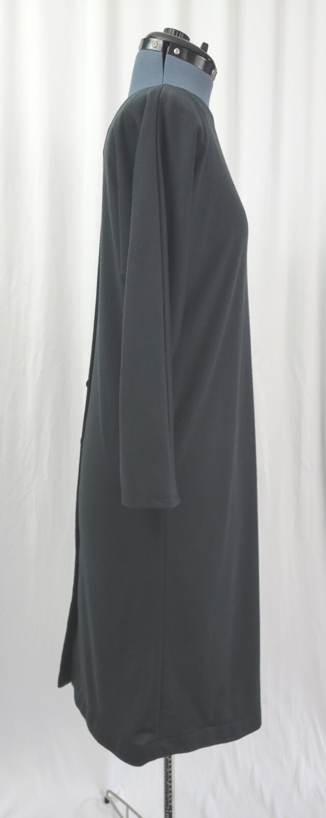 Vtg New Raves Black Knit Back Button Down Shift Dress w Batwing Sleeves Size S?