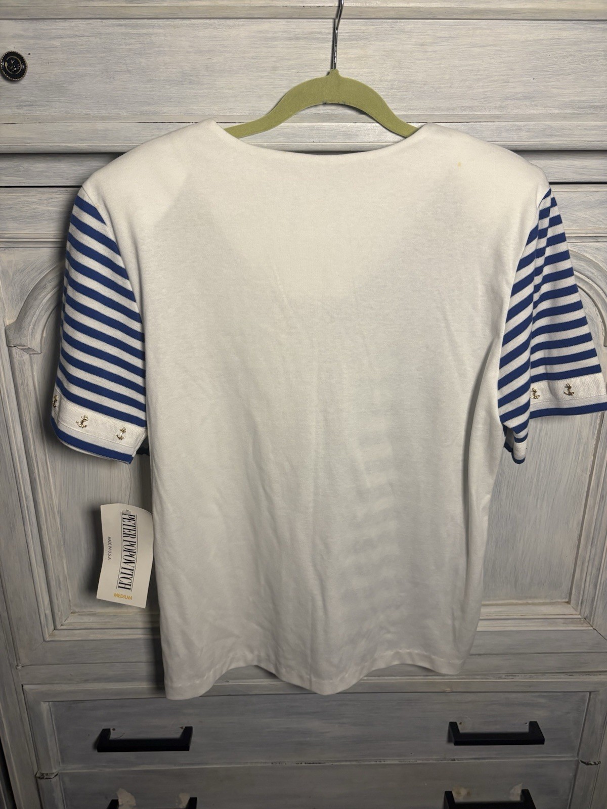 Vintage 90’s Nautical Stripe Anchor Sailboat Blouse Preppy Grandma Country Club
