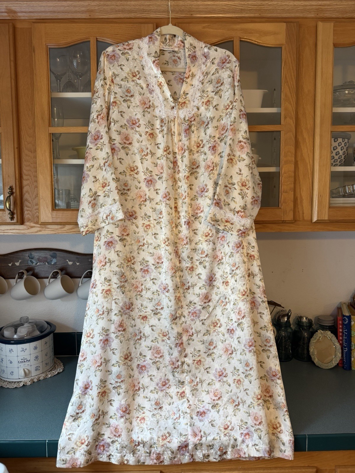 Vintage Christian Dior Long Satin Night Gown Robe