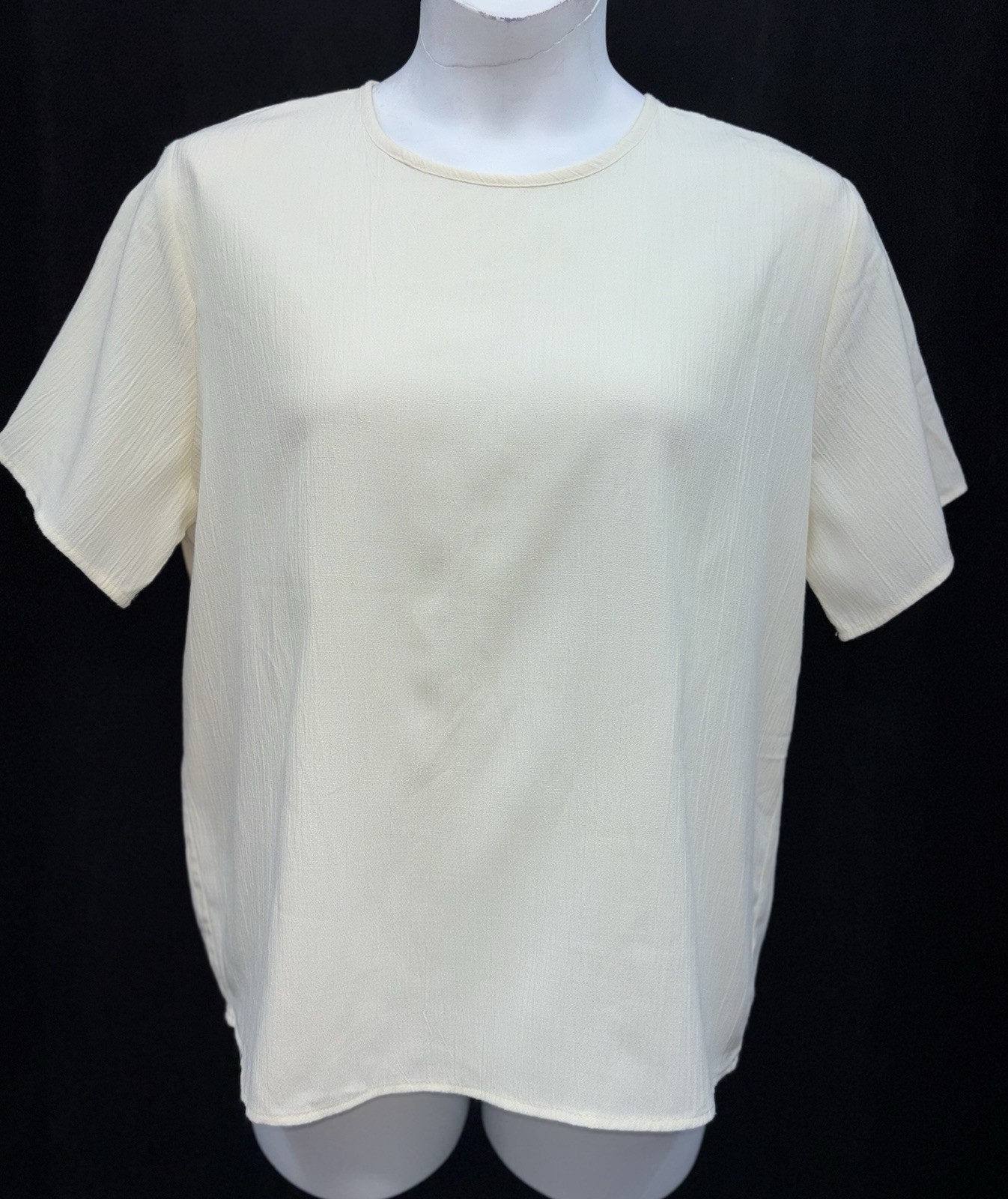 VTG Copy-Cats Women Size L Buttoned Keyhole Back Short Sleeve Top Solid Cream