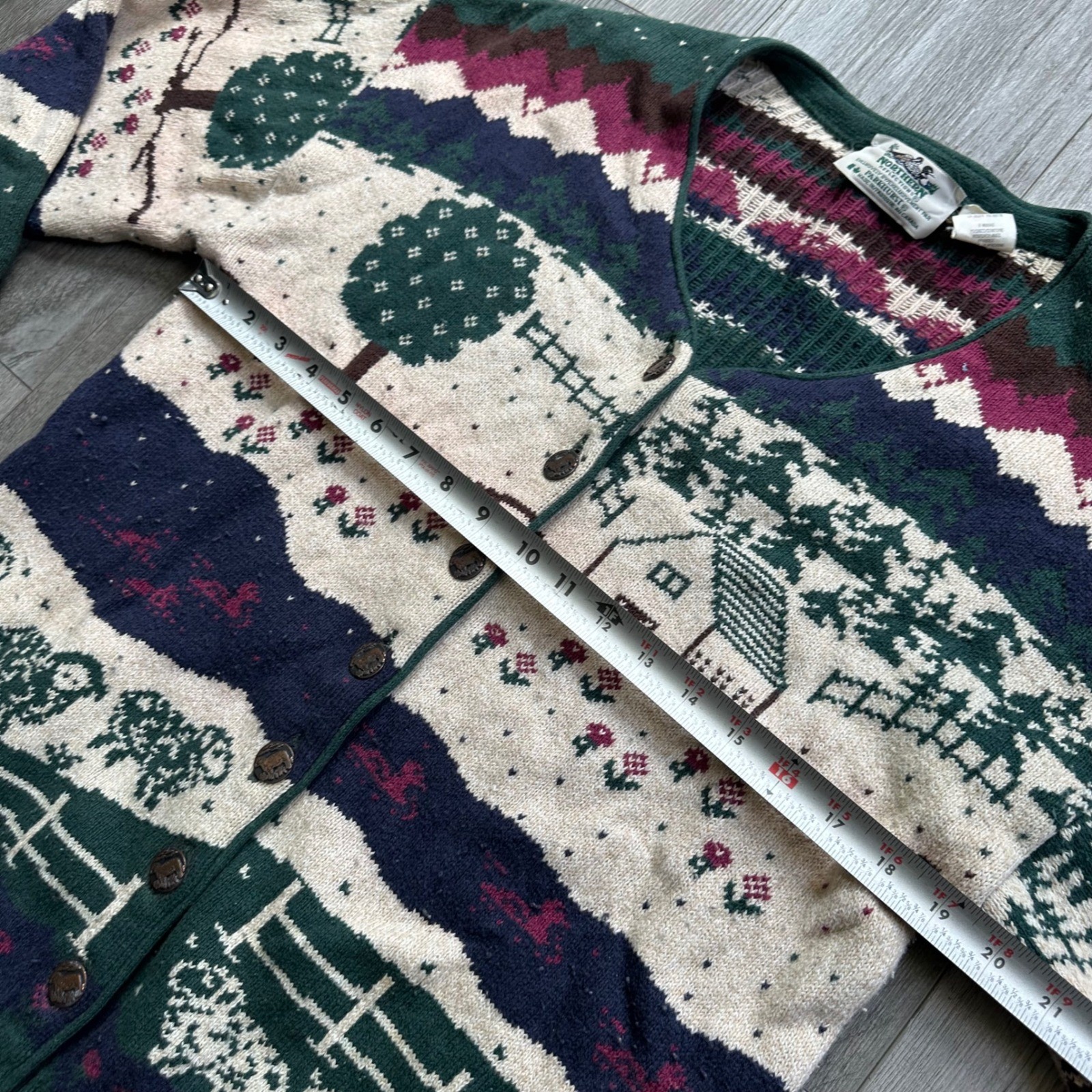 Vintage Nature Womens Northern Reflections Cardigan Sweater Green Wool Blend S/P