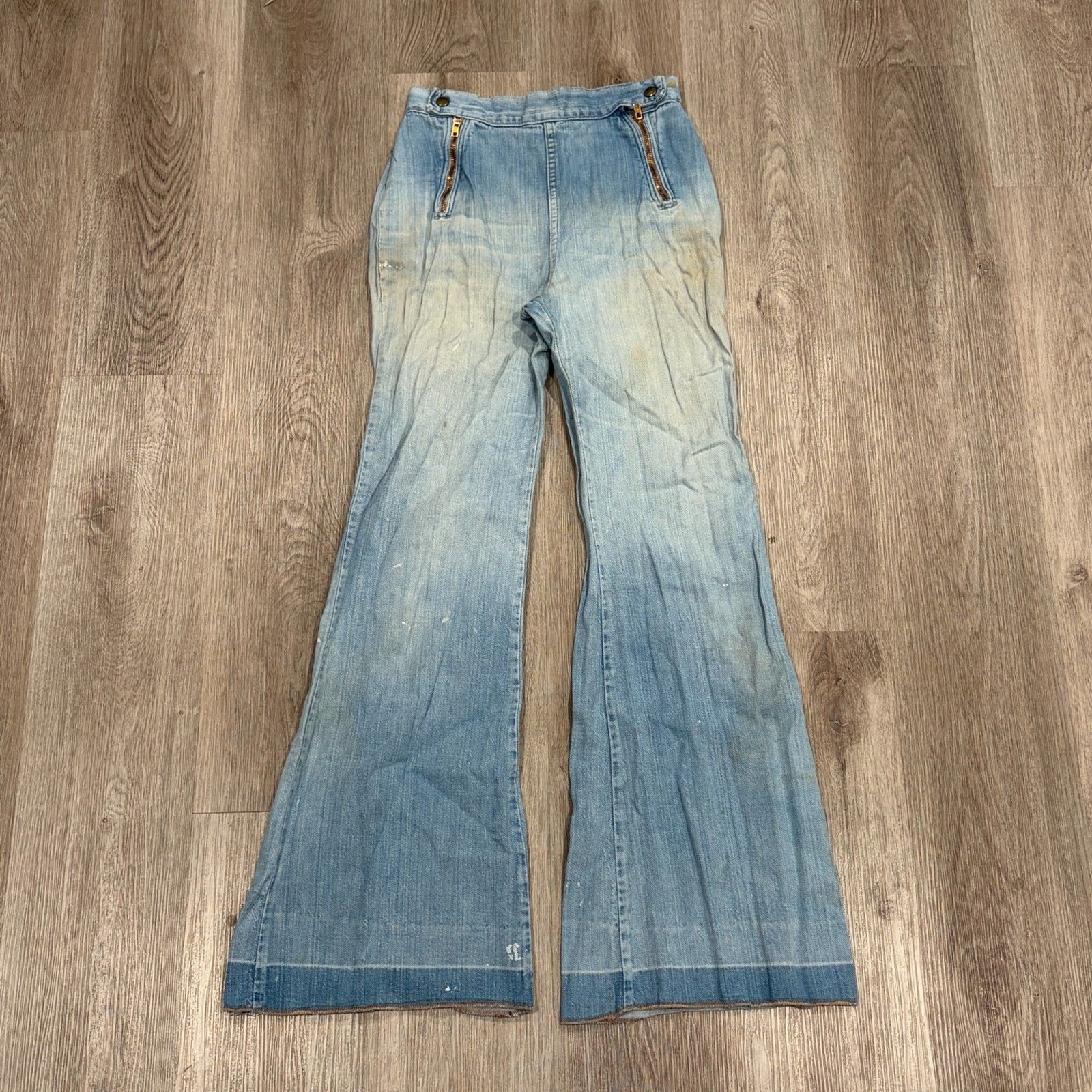 RARE Vtg 60s 70s Rumble Seats Bell Bottom Jeans Talon Double Zipper Hippie Sz 2