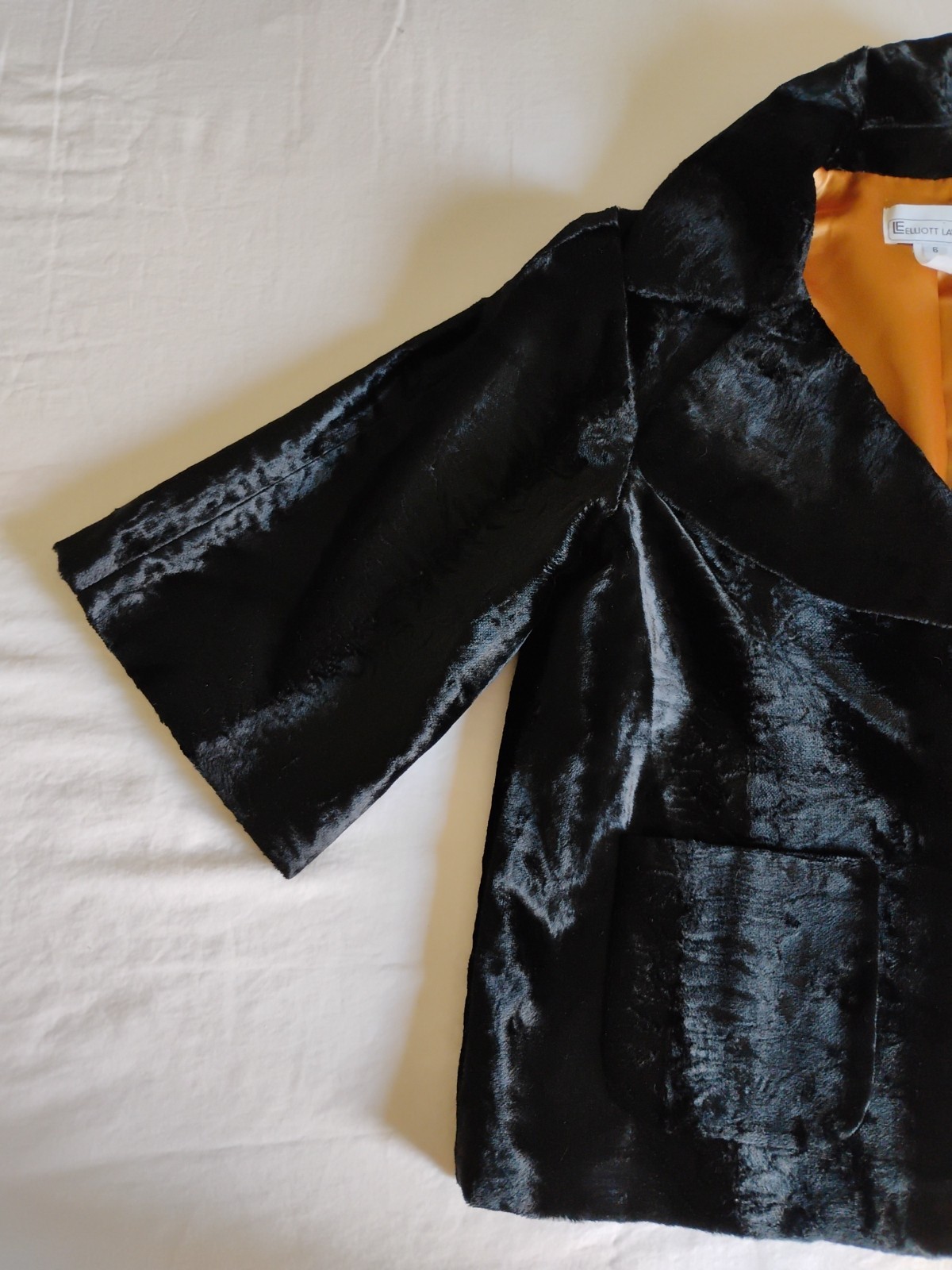 Elliott Lauren Jacket Blazer Coat Women’s Black Faux Fur MCM Mod Glam 6 USA EUC