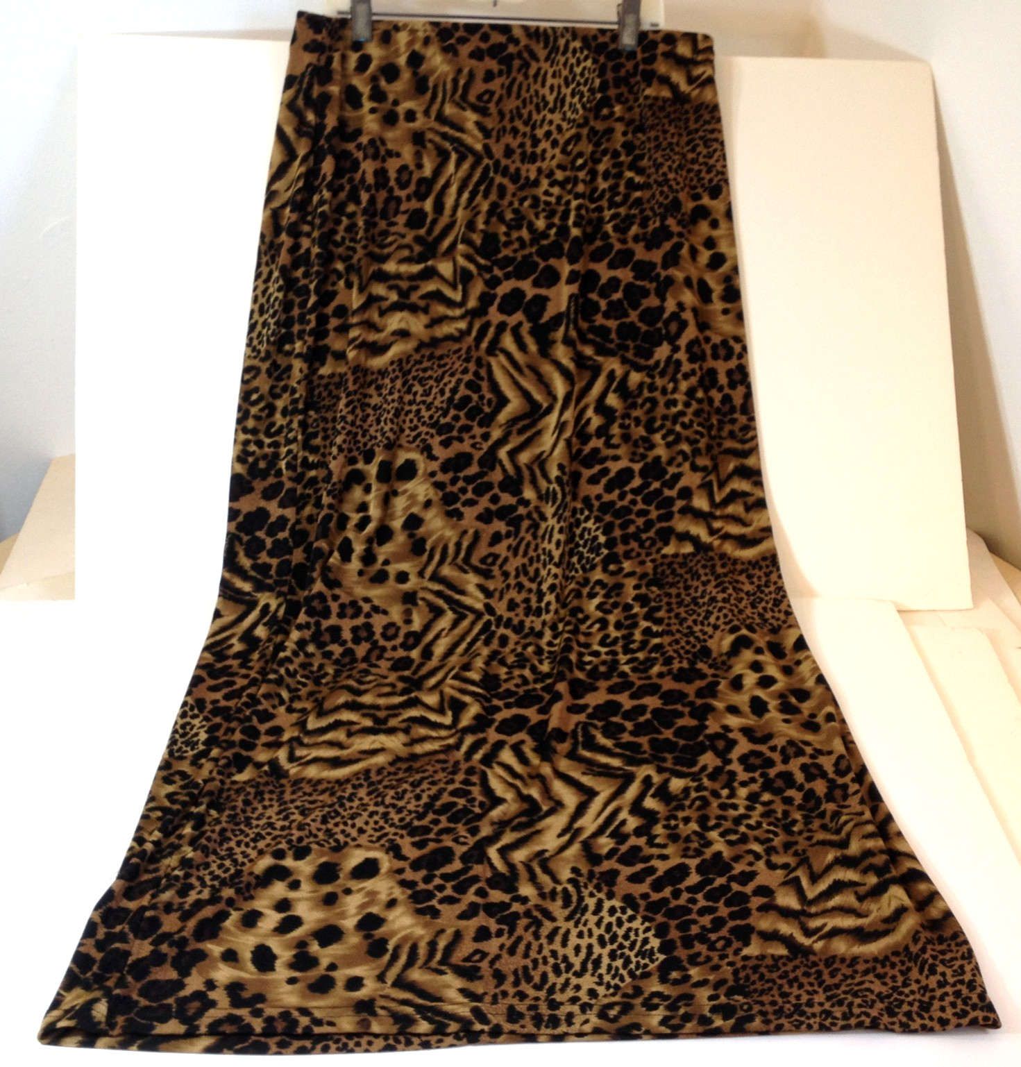 Vintage JKLA California Leopard Print Rock & Roll Skirt Sz XL Elastic Waist Slit