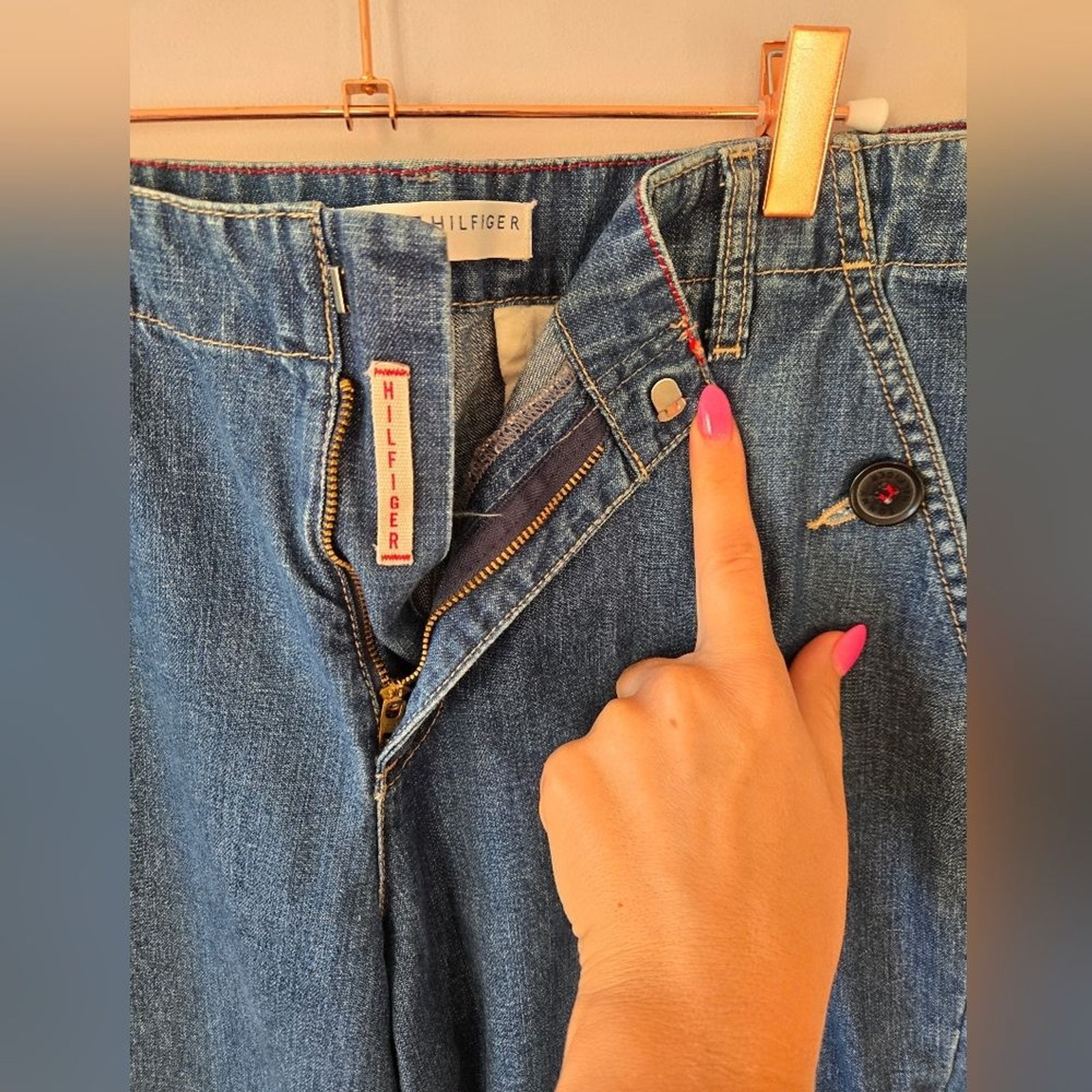 VTG Tommy Hilfiger Y2K High Rise Straight Leg Jeans Side Zip Ankle Size 12