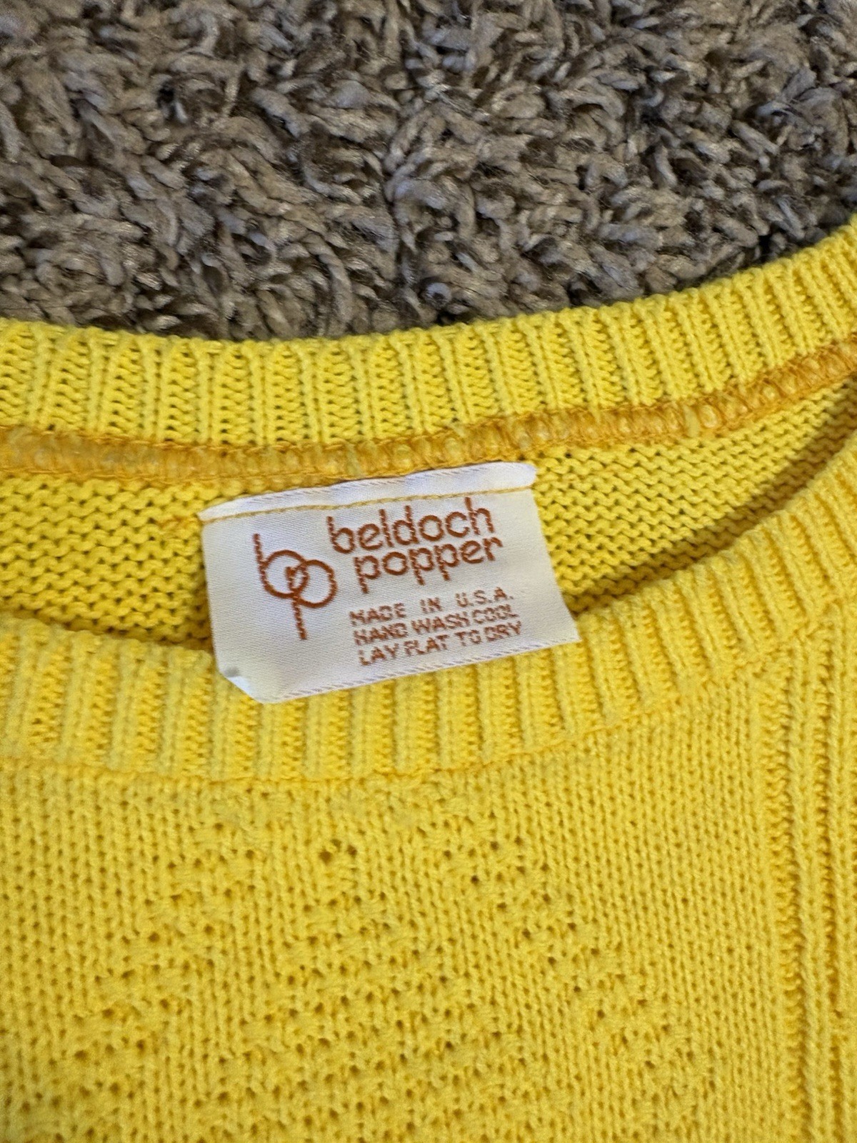 VTG 70s 80s Beldoch Popper Sweater Yellow Rainbow Stripe Knit Pockets