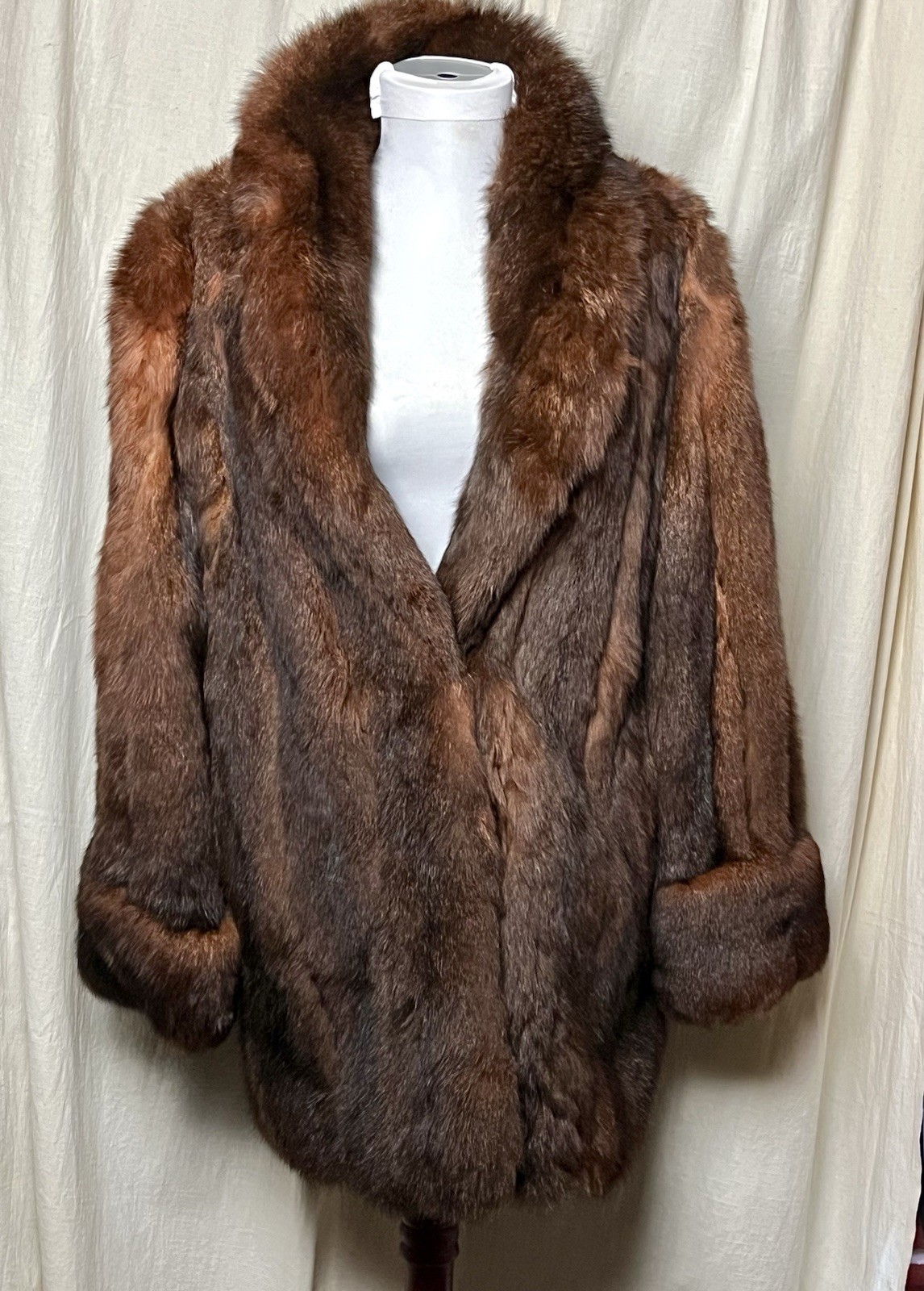 VINTAGE SOFT Reddish Brown NEW ZEALAND OPOSSUM FUR Jacket S/M