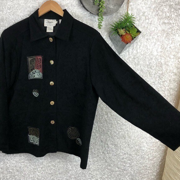Vintage Wearable Art Maxi Dress Jacket Set Black Microsuede Y2K 1999 Size M