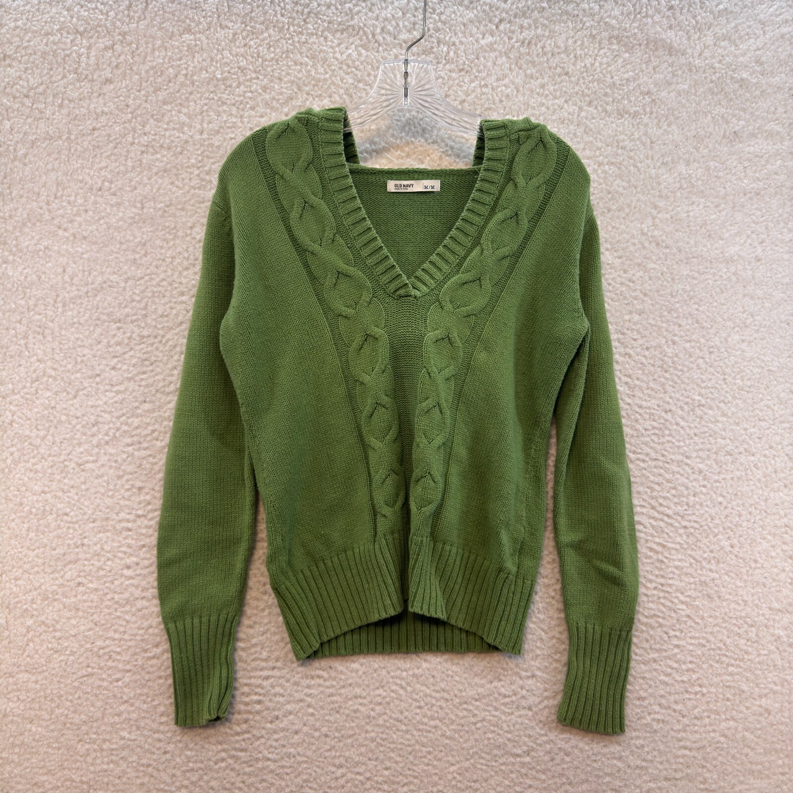 Y2K Vintage Sweater Medium Green Hooded Cable Knit Bella Swan Boho Fairy Grunge
