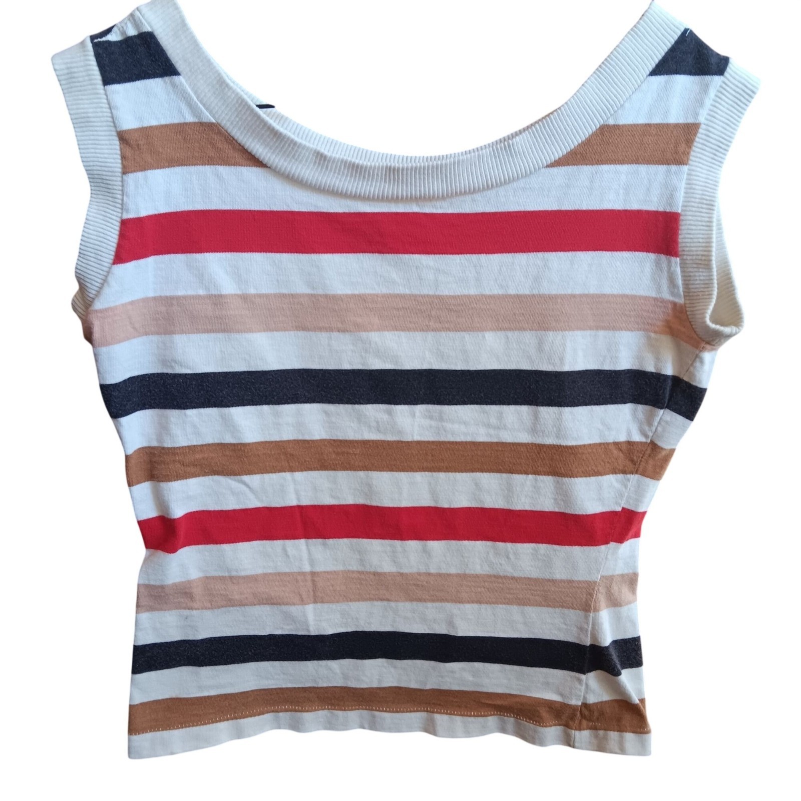True Vintage 1950’s Medium T-shirt Top Striped Sleeveless Stripes Scoop Neck