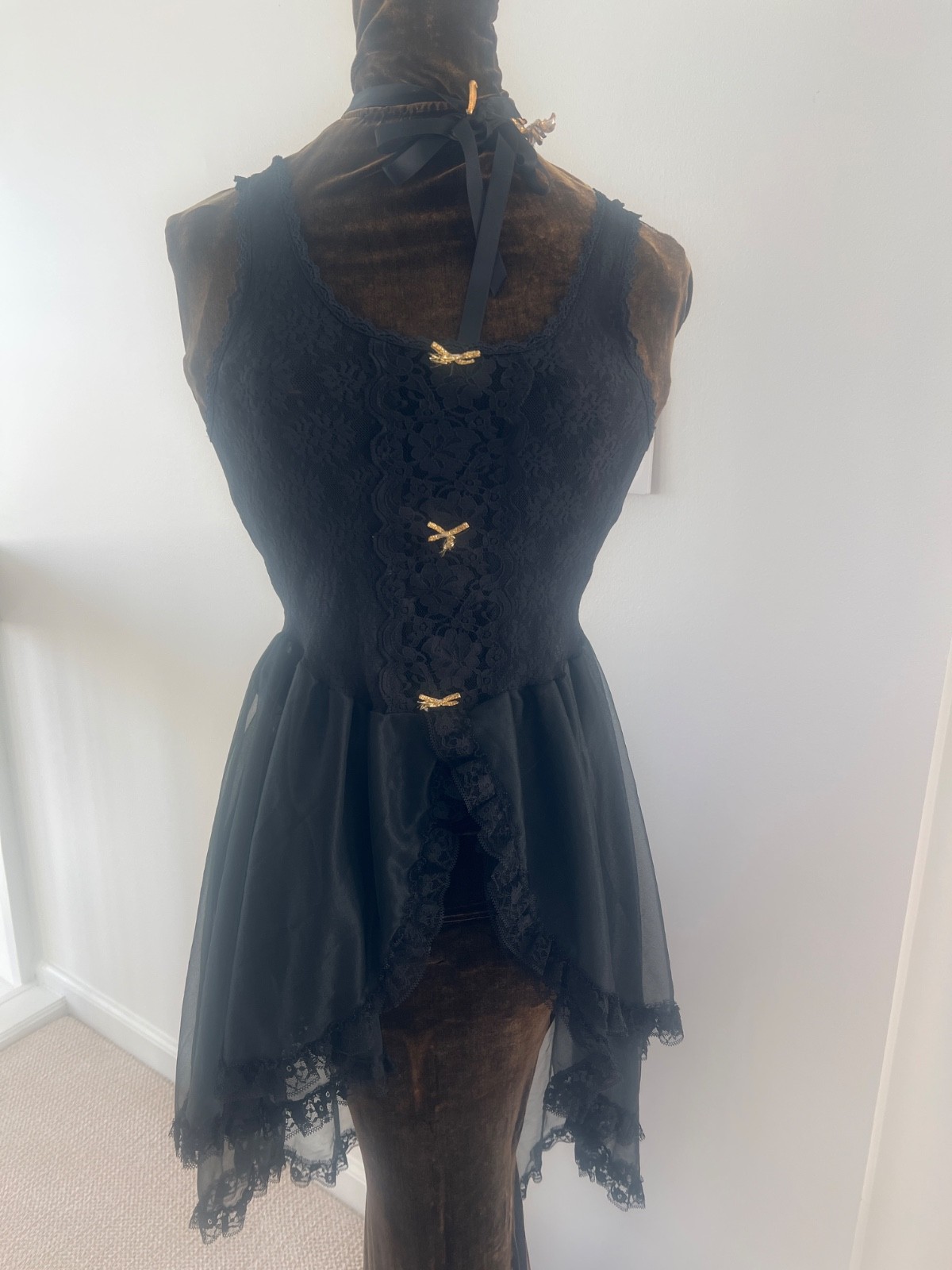 Vintage Stroke Of Midnight Black Night Gown Babydoll Womens Medium Made In USA