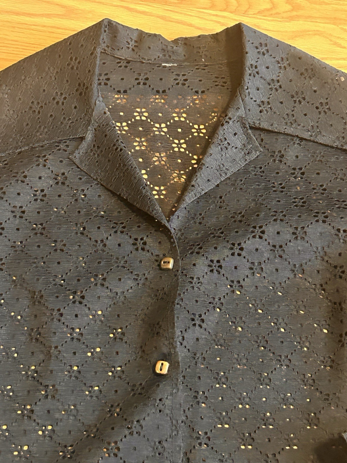 Vintage Black Eyelet Lace Shirt Dark Cottagecore Coquette Cutwork Blouse Western