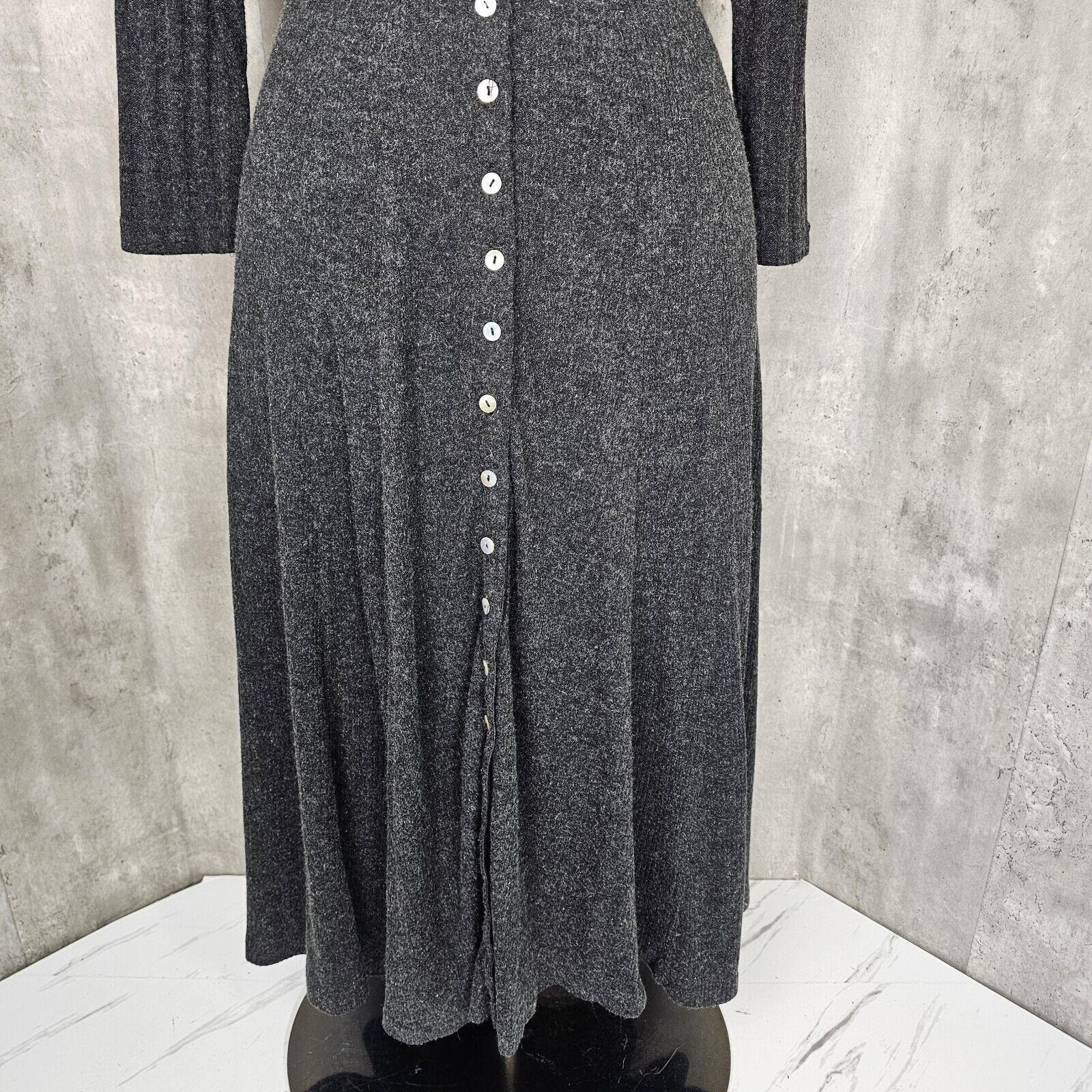 Vintage 90s Karen Alexander Dress M Gray Wool Blend Button Front Knit USA