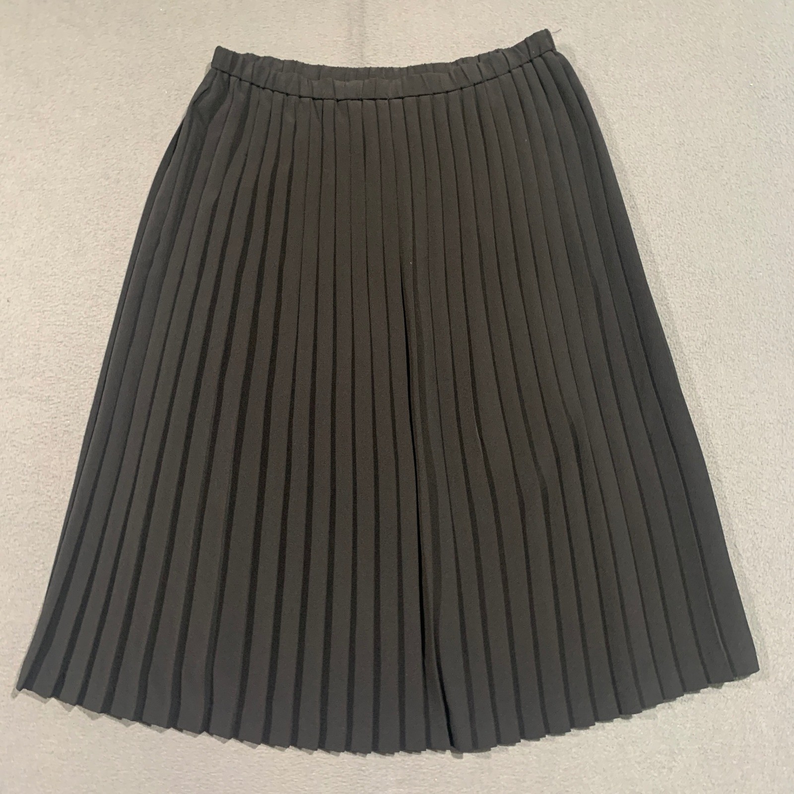 Da-Rue of California Vintage Black Pleated Midi Skirt Elastic Waist Size 14 USA