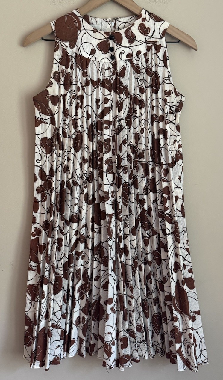 Vintage Dress Mini Swing Pleated Mod GoGo Parfait Originals Size Large Print