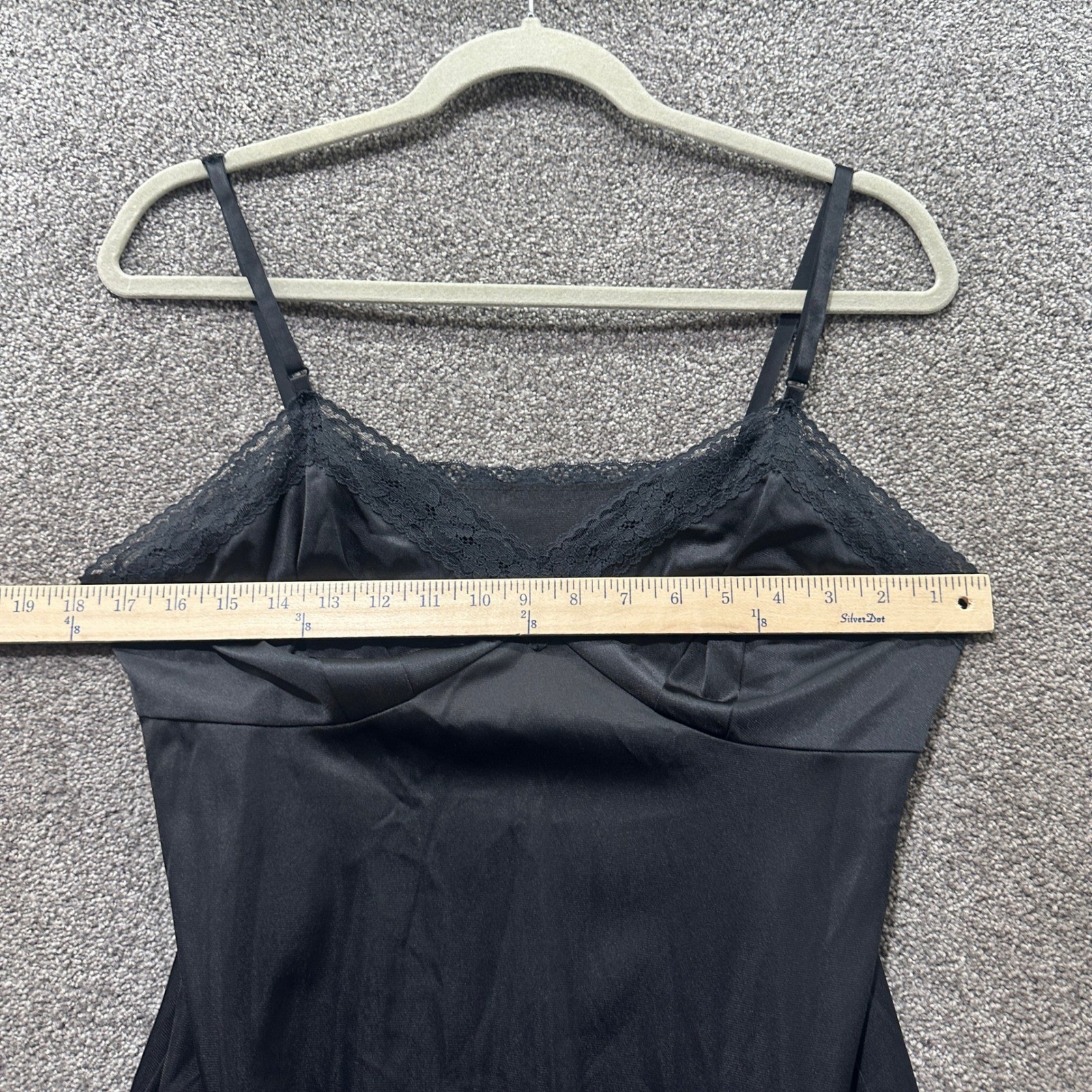 Vintage Vanity Fair Black Lace Trim Full Slip Dress Nylon USA Made Size 38