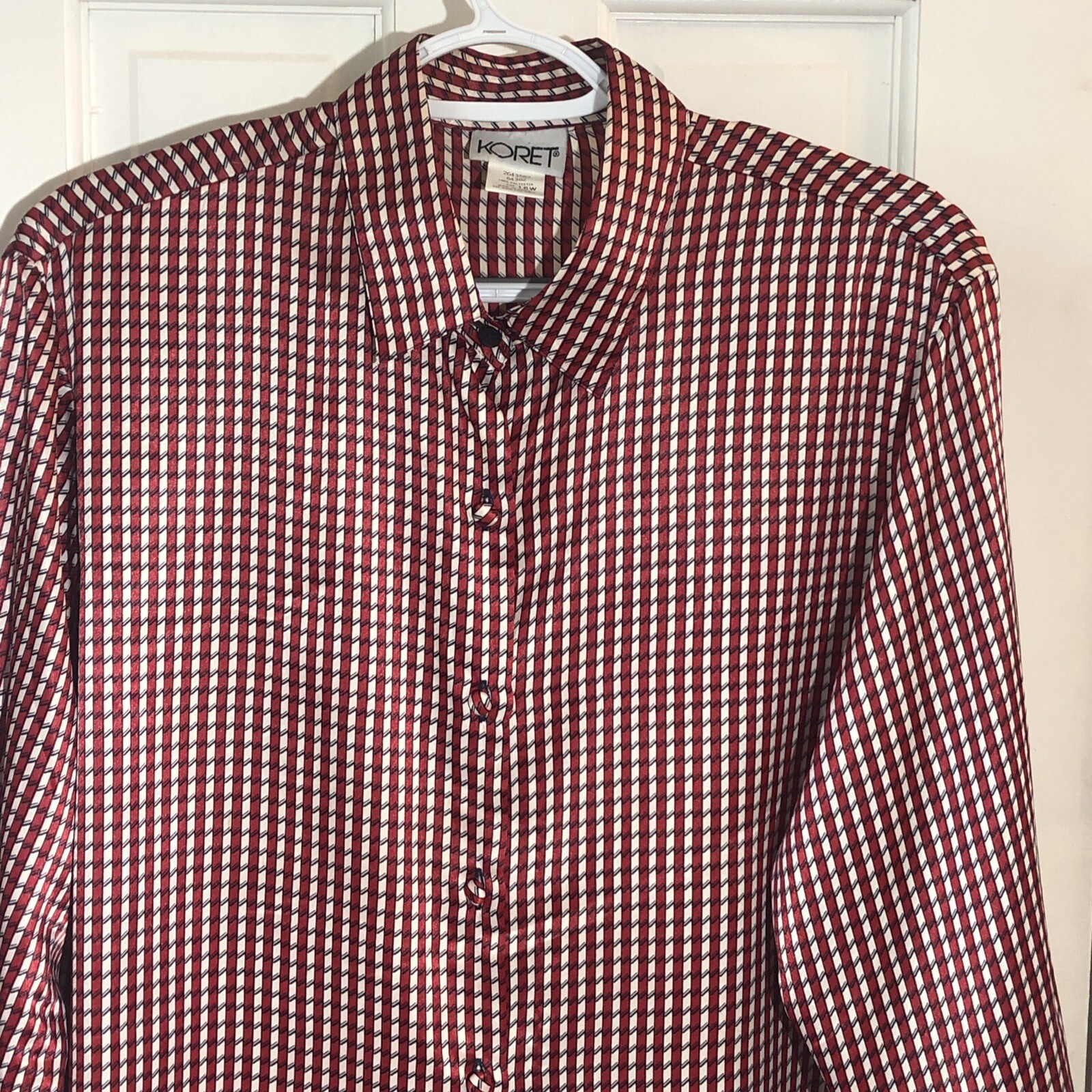 Vintage 70s Style Red White Black Striped Collared Disco Blouse Shirt – Size 16W
