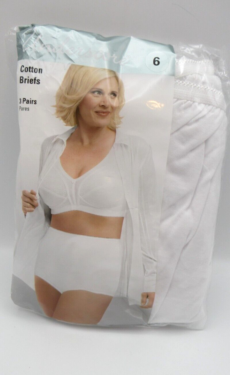 White Cotton Briefs Underware Underscore Optic Womens3Pr Sz 6