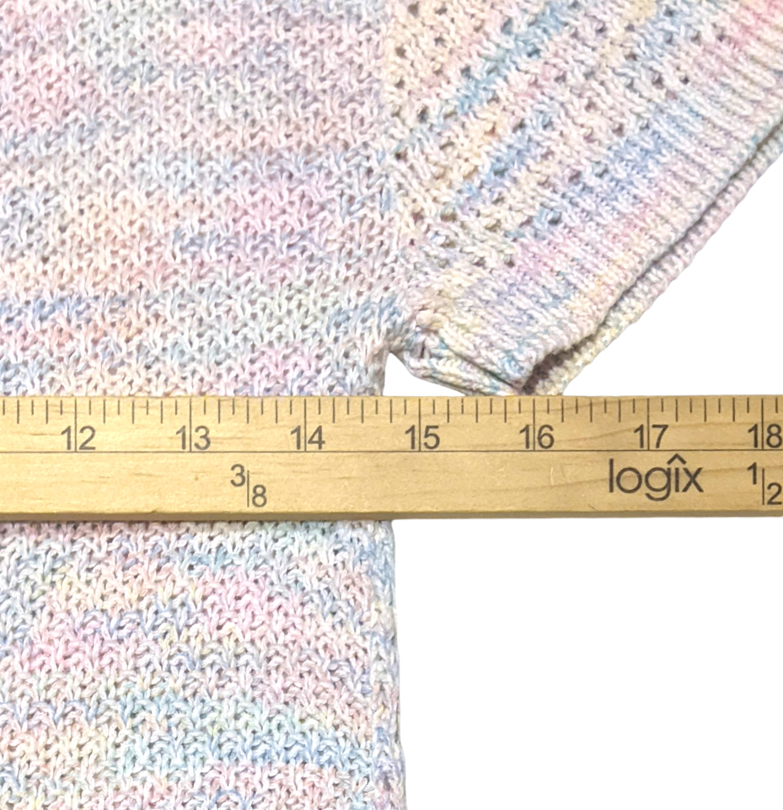 Vintage 1980s Activair Rainbow Pastel Knit Short Sleeve Sweater Womens XS Preppy