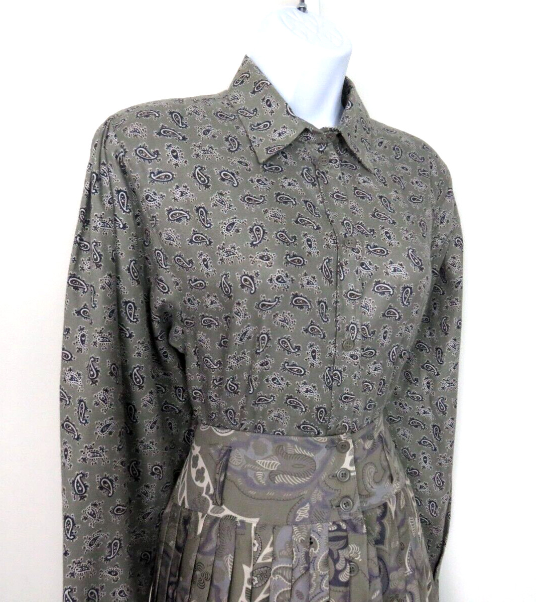 VTG 1980s MONDI SIZE 34 PAISLEY GRAY SKIRT & BLOUSE SET COTTON MODAL BLEND
