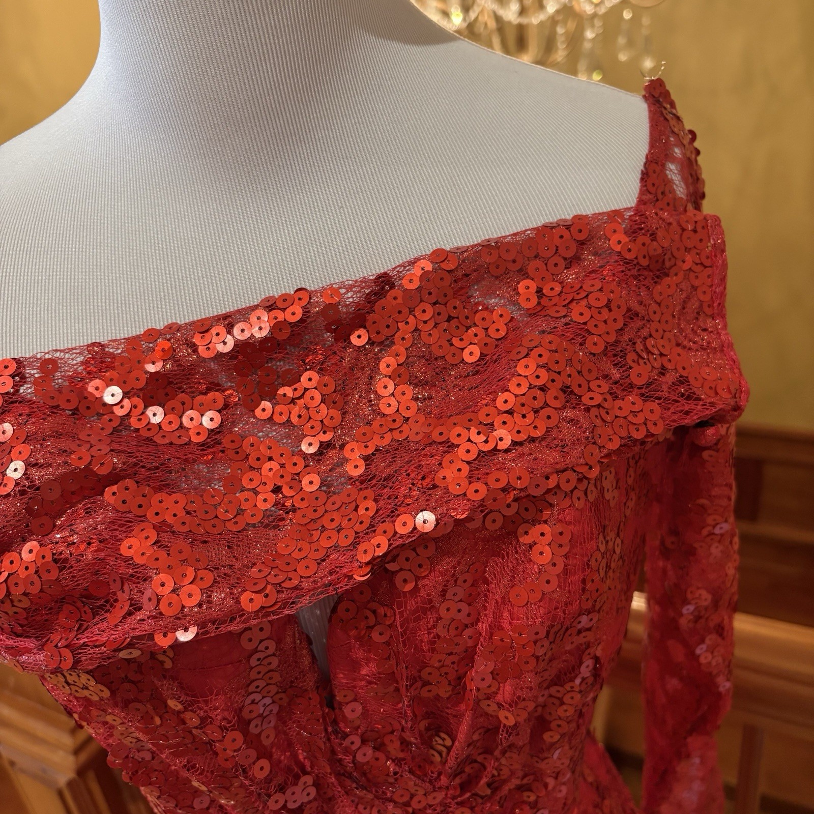 1980s Vicky Tiel Vintage Red Sequin Beaded Metallic Lace Nordstrom Dress 6