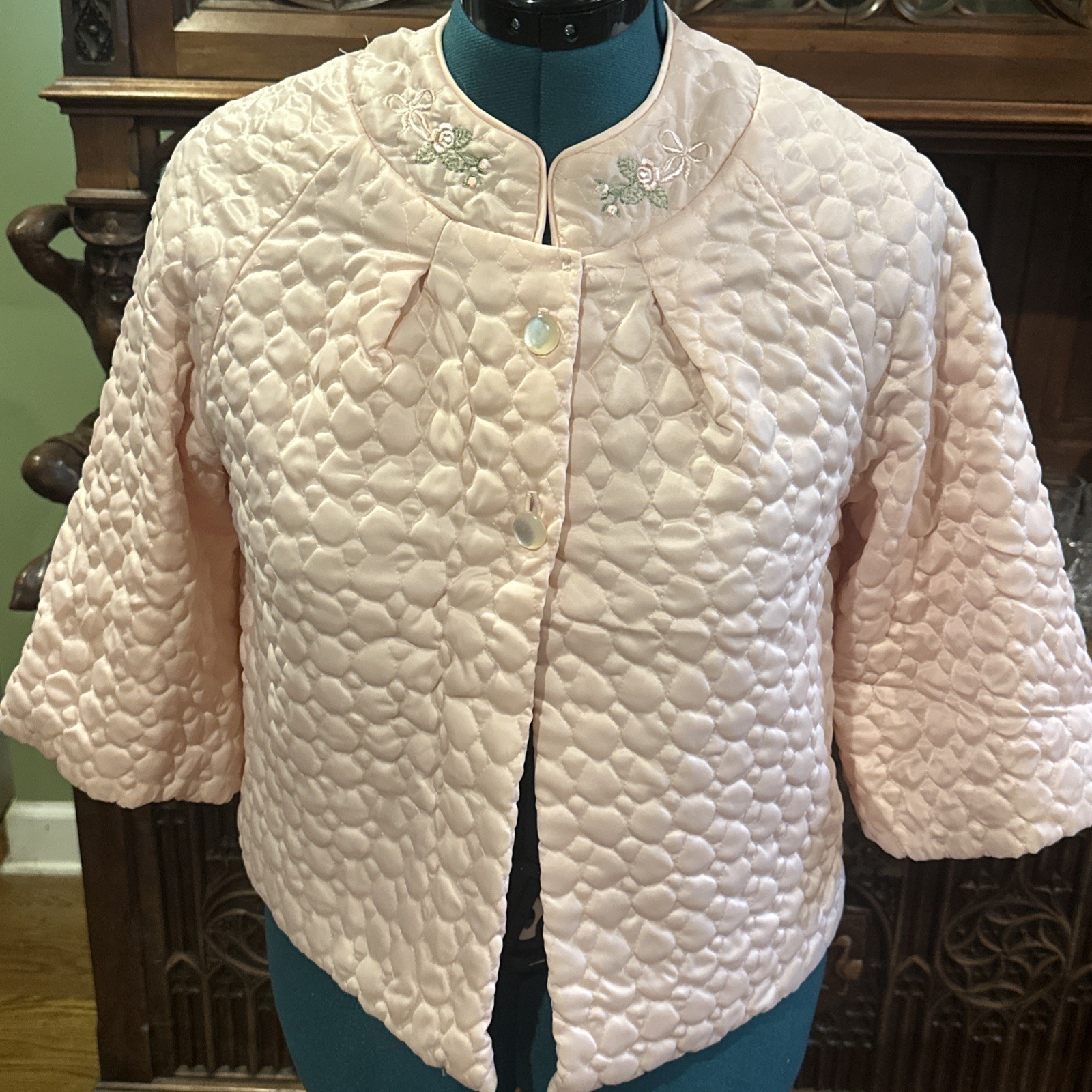 VTG 1950s Barbizon Ladies Nylon Quilted Bed Jacket Soft Pink Sz Small