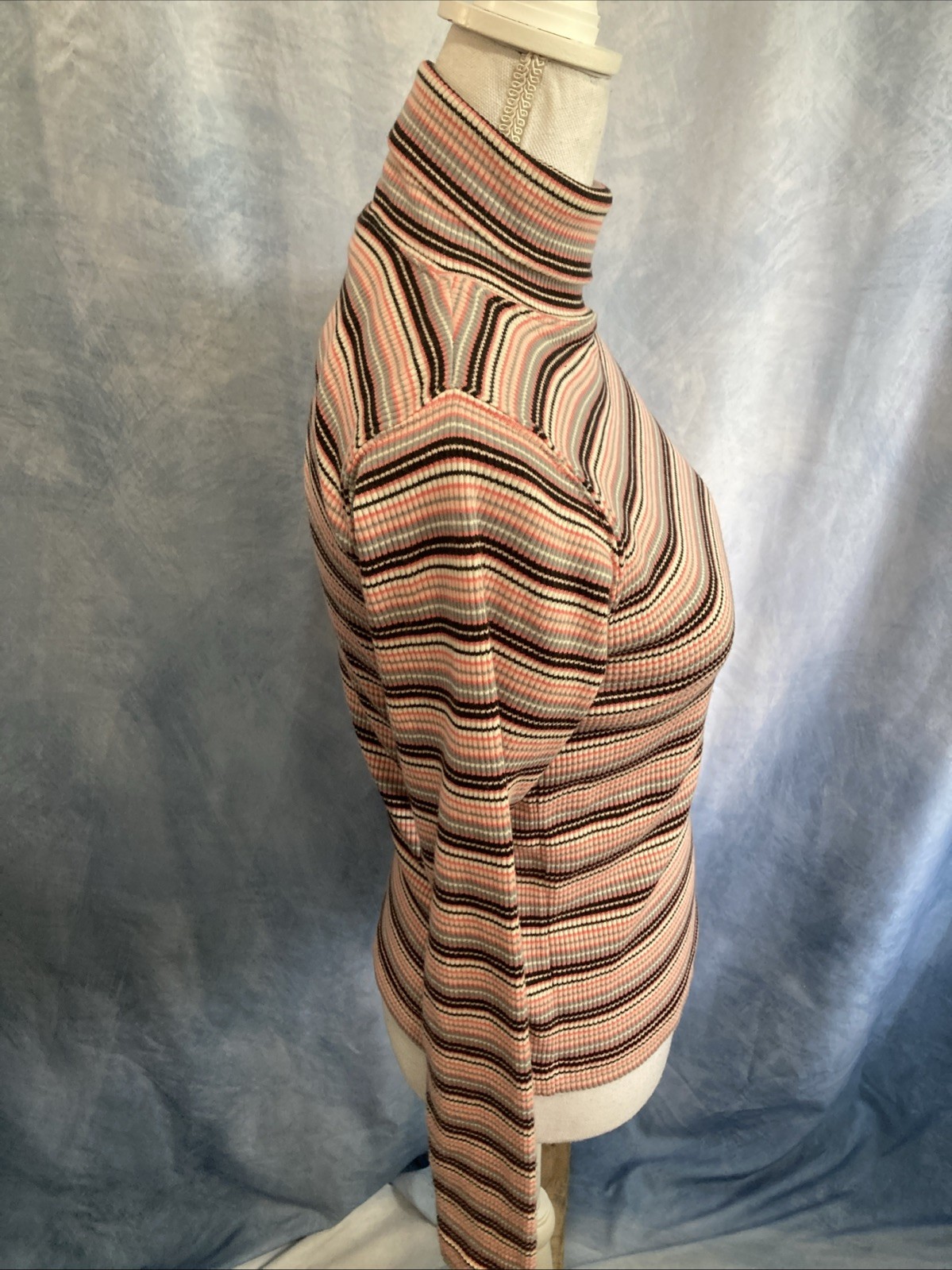 VTG 80s 90s Paris Sport Club Striped Turtleneck Grunge Ribbed Top Gorpcore Small