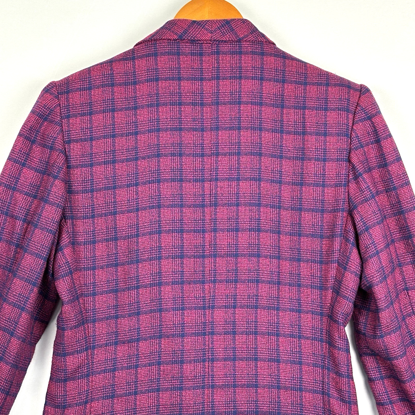 Vintage 80’s Jacket Blazer Sz 8 Double Breasted Plaid Purple Blue Retro Colorful
