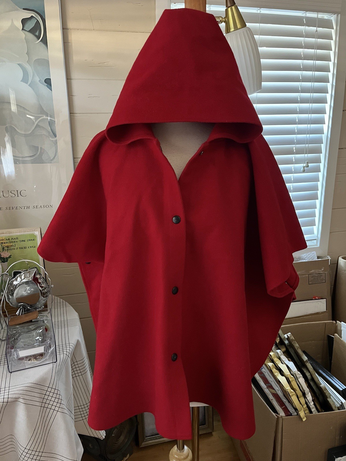 Vintage Coloratura Red Wool Cape Coat Hood Red Riding Hood