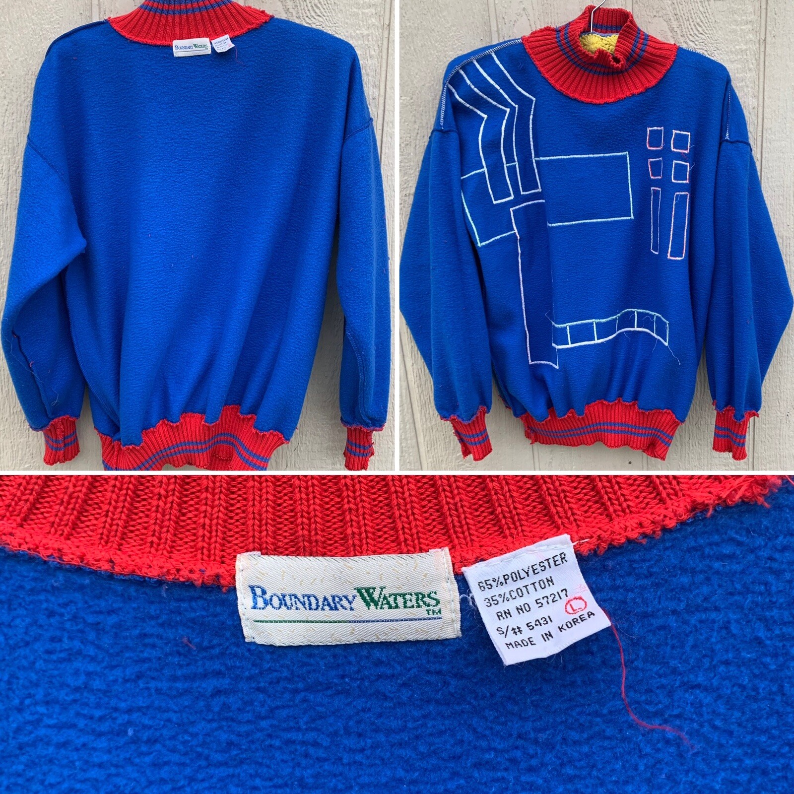 vintage sweashirt with geometric satin primary colors 1980s Boundary Waters L