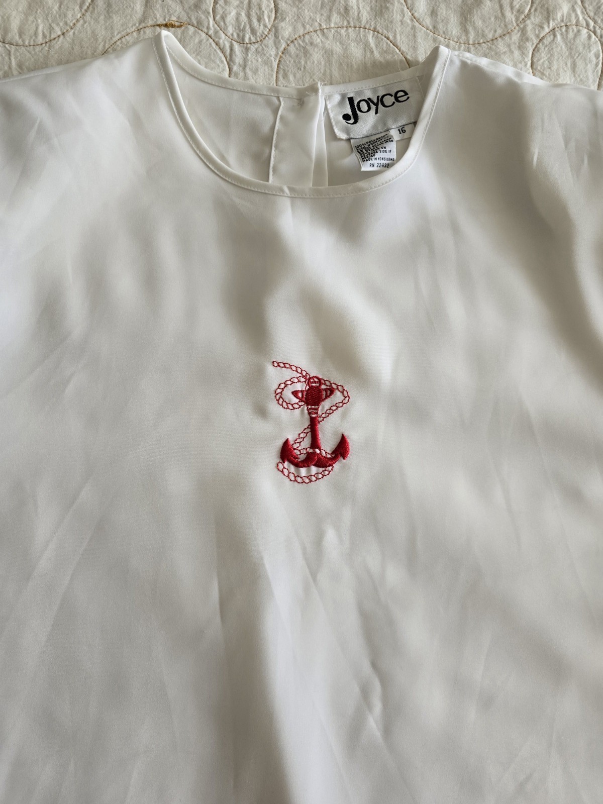 Vintage 80s 90s Embroidered Anchor Blouse Womens Plus Size 16 1XL Preppy Joyce