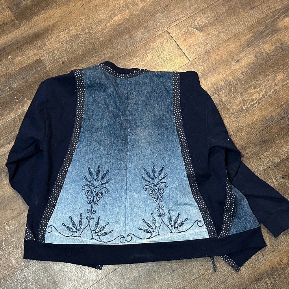 Vintage Sweatshirt Womens Large Blue Jacket Up cycle Jnco Denim DIY Made In USA