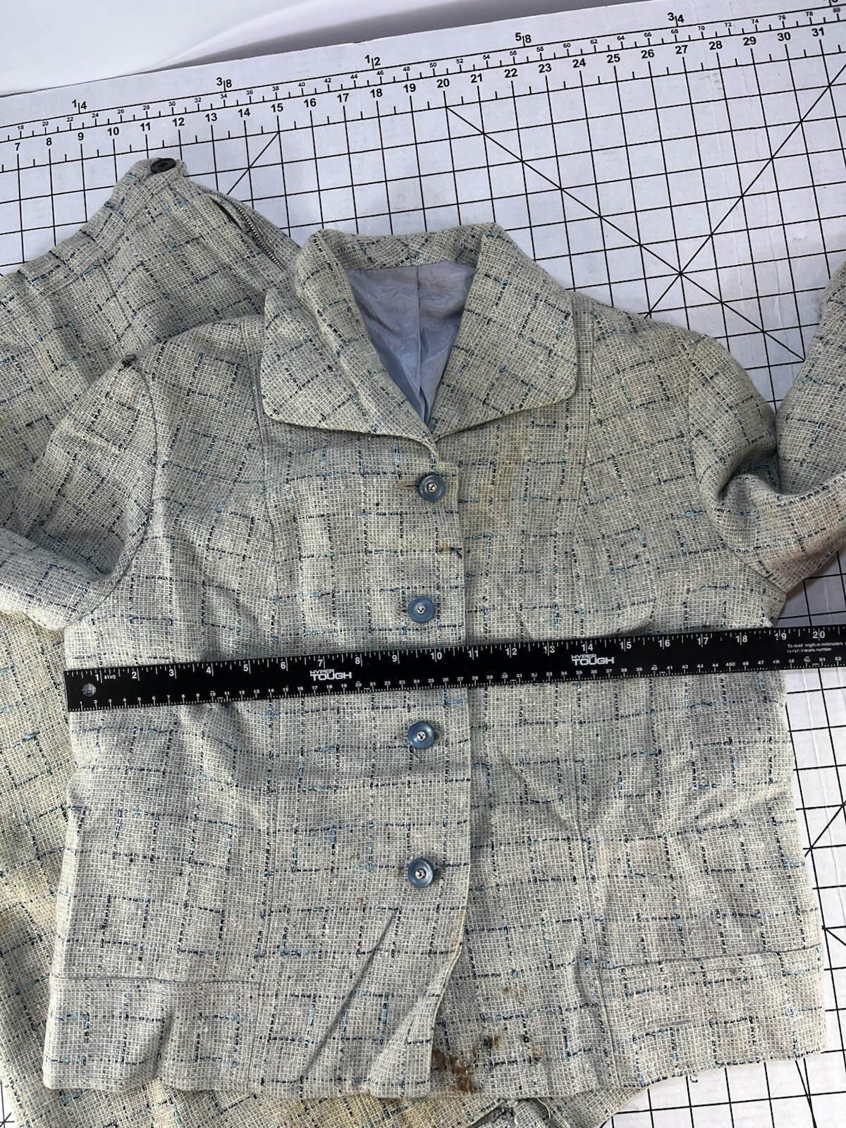 Vintage 40s 50s 60s Women’s Two Piece Jacket Skirt Fleck Wool Blend Business Mod
