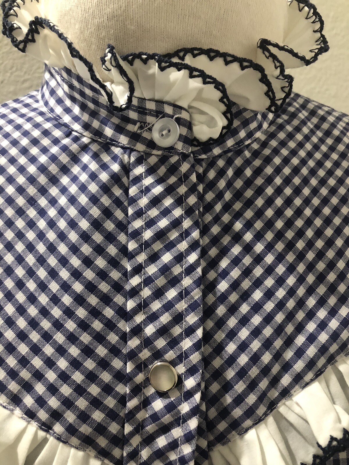 H Bar C California Ranch Wear Vintage 1970’s Blue Check Blouse sz S/M