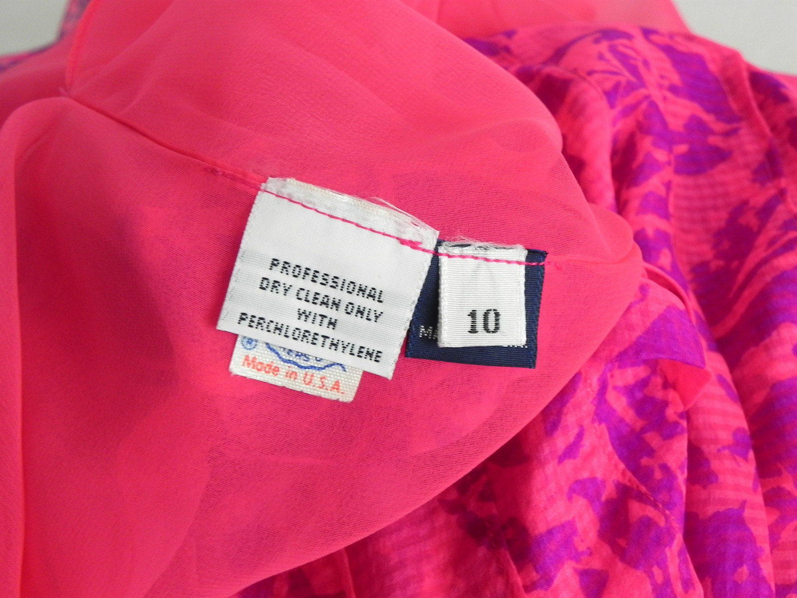 Carolyne Roehm 2 PC Silk Chiffon Tunic Top/Maxi Skirt Neon Fuchsia/Purple Size S